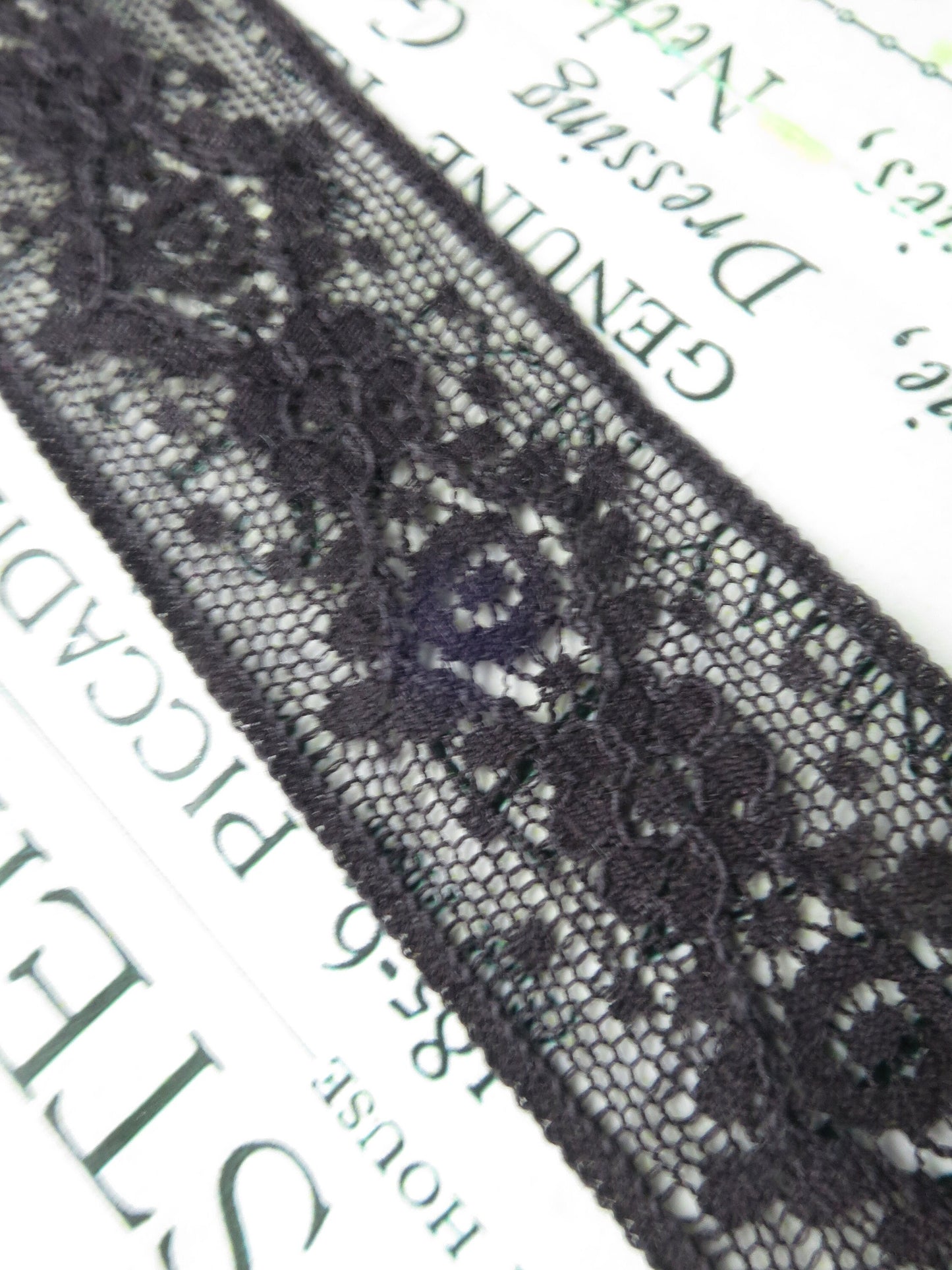 Black English Nottingham Lace- Diamond & Floral Point- Insertion- 3.5 cm