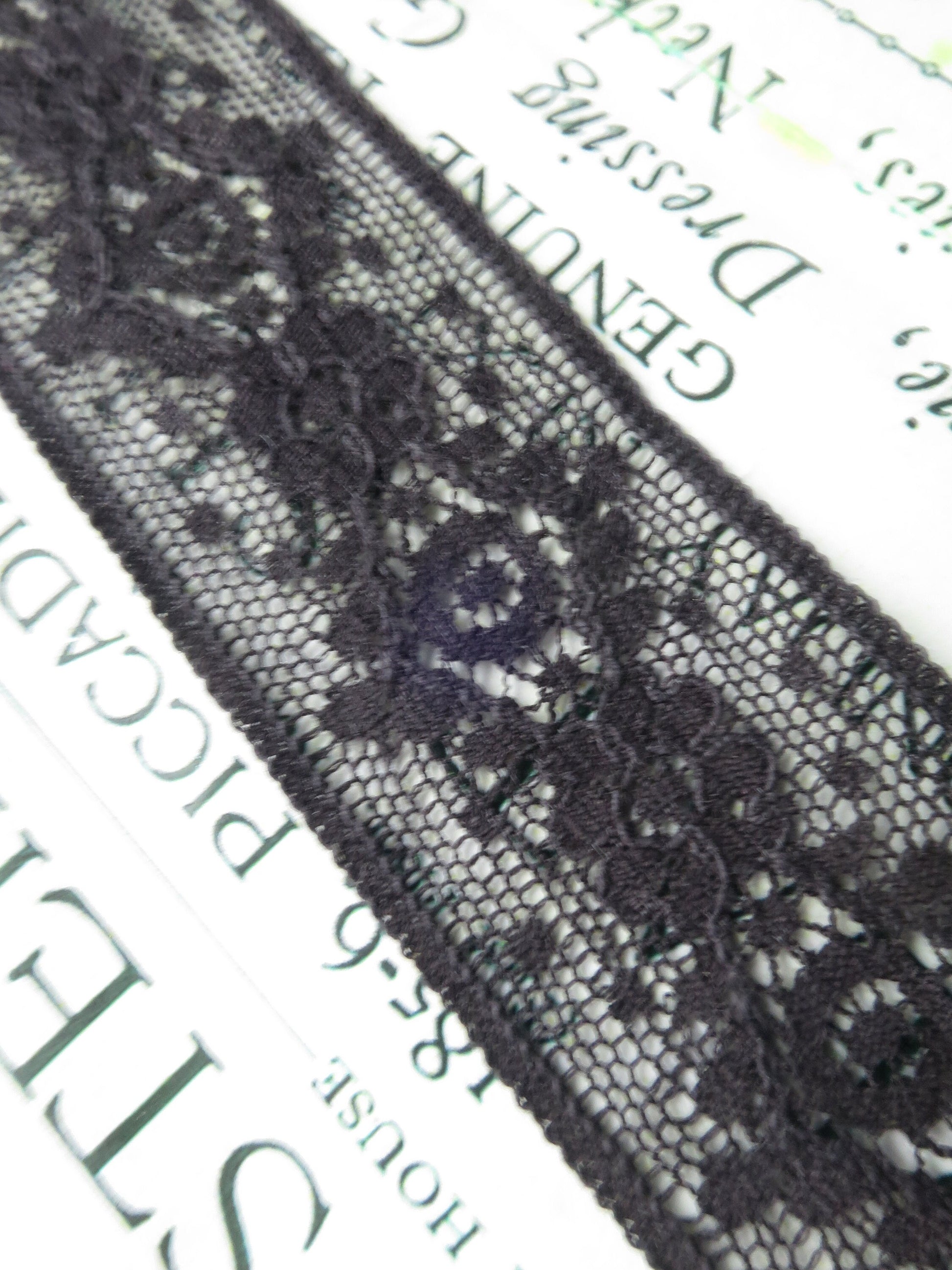 Black English Nottingham Lace- Diamond & Floral Point- Insertion- 3.5 cm