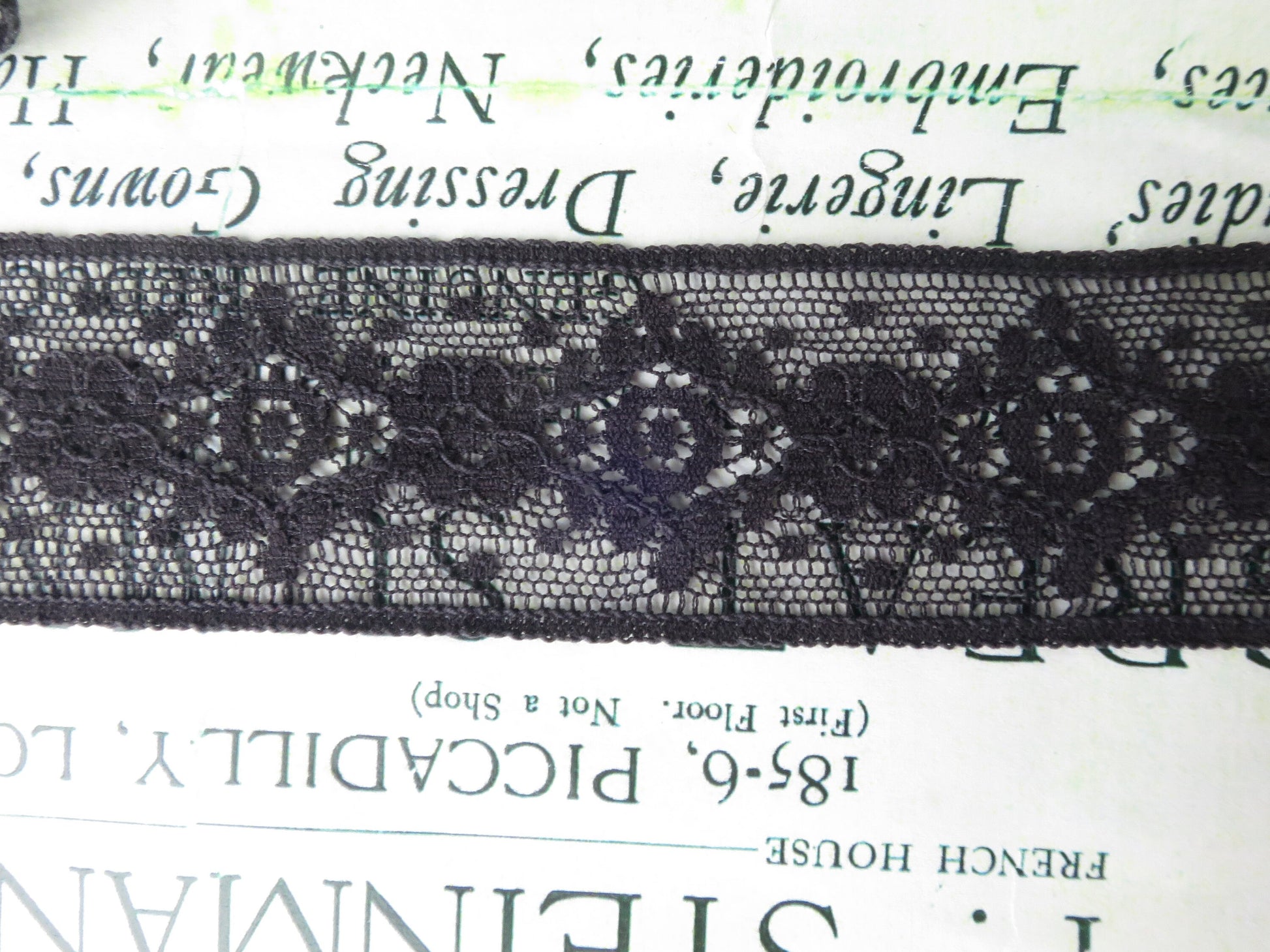 Black English Nottingham Lace- Diamond & Floral Point- Insertion- 3.5 cm