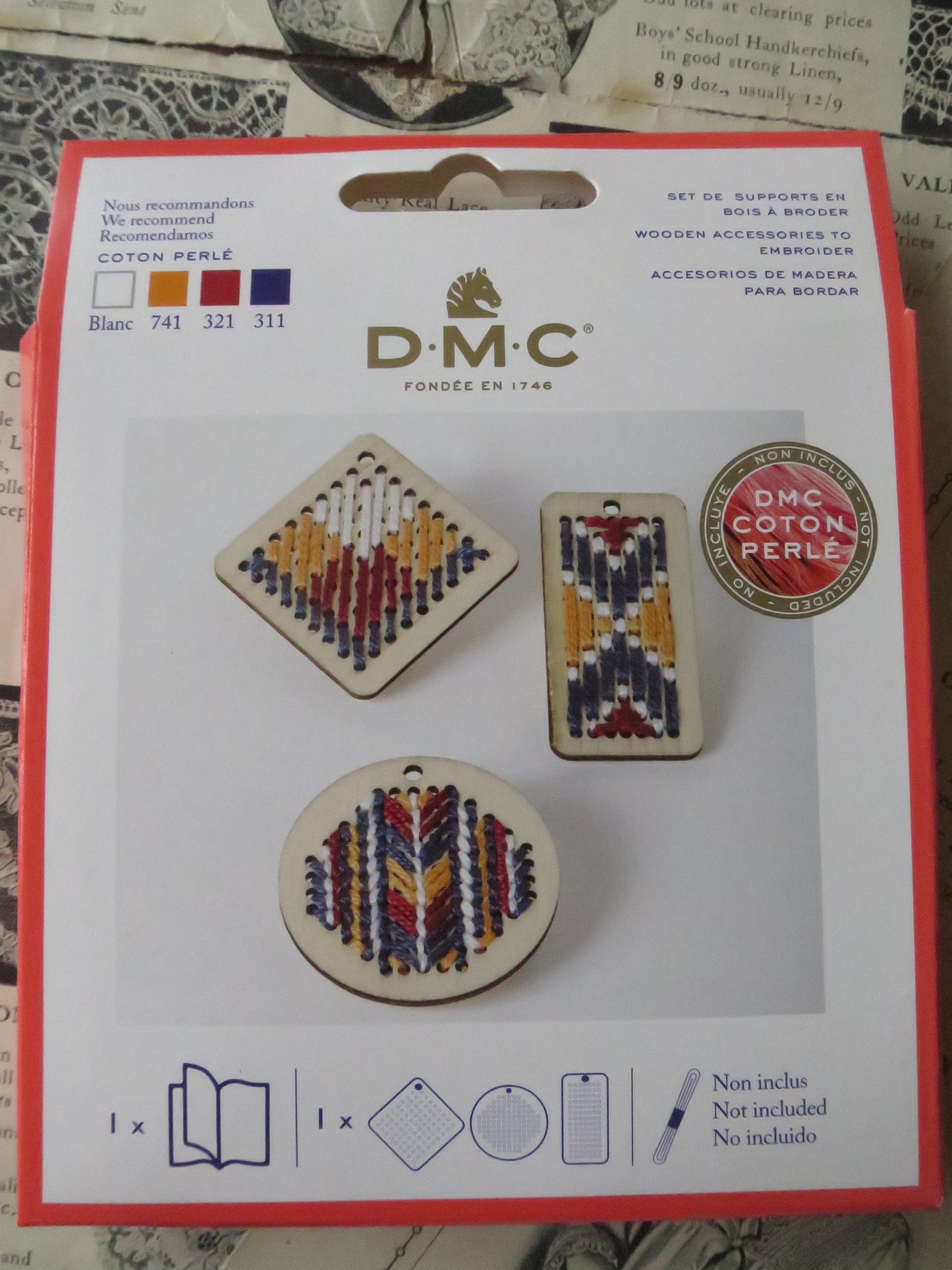 Wooden Pendants to Embroider Kit- DMC- Projects for Kids & Teenagers