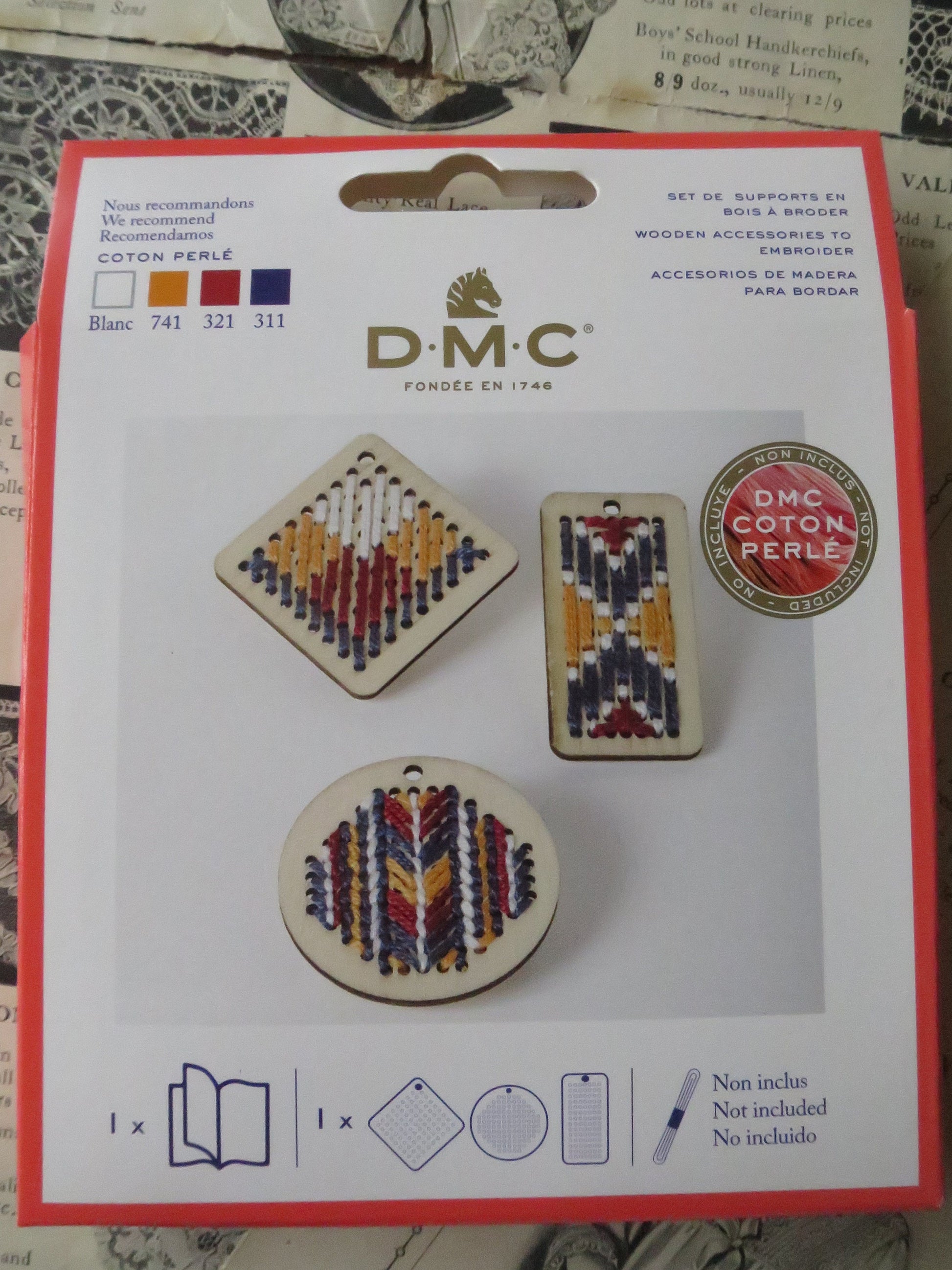 Wooden Pendants to Embroider Kit- DMC- Projects for Kids & Teenagers