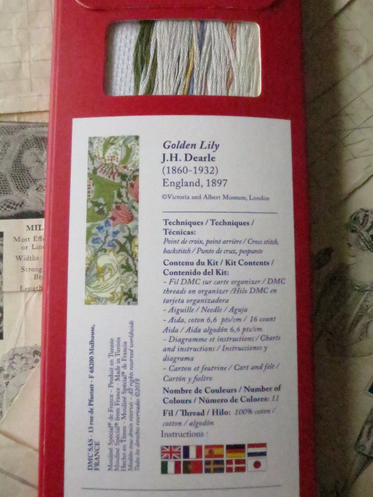 V&A J.H. Dearle 'Golden Lily' Bookmark Cross Stitch Embroidery Kit