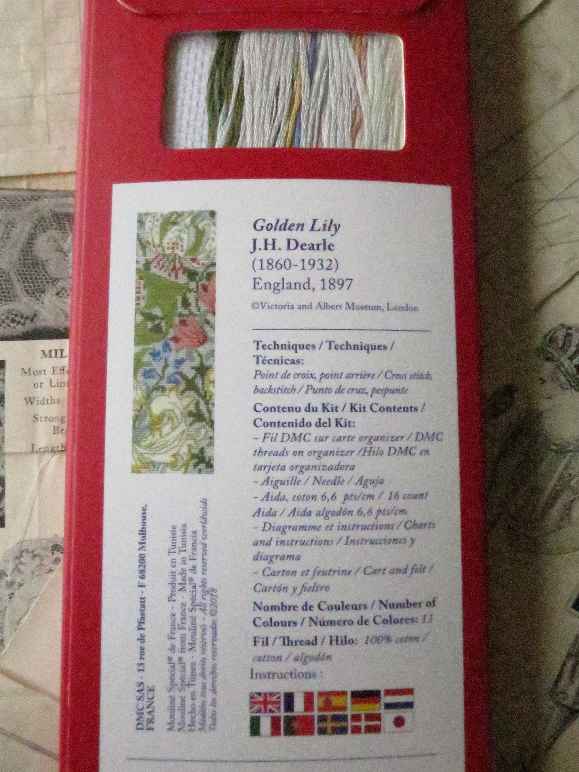 V&A J.H. Dearle 'Golden Lily' Bookmark Cross Stitch Embroidery Kit