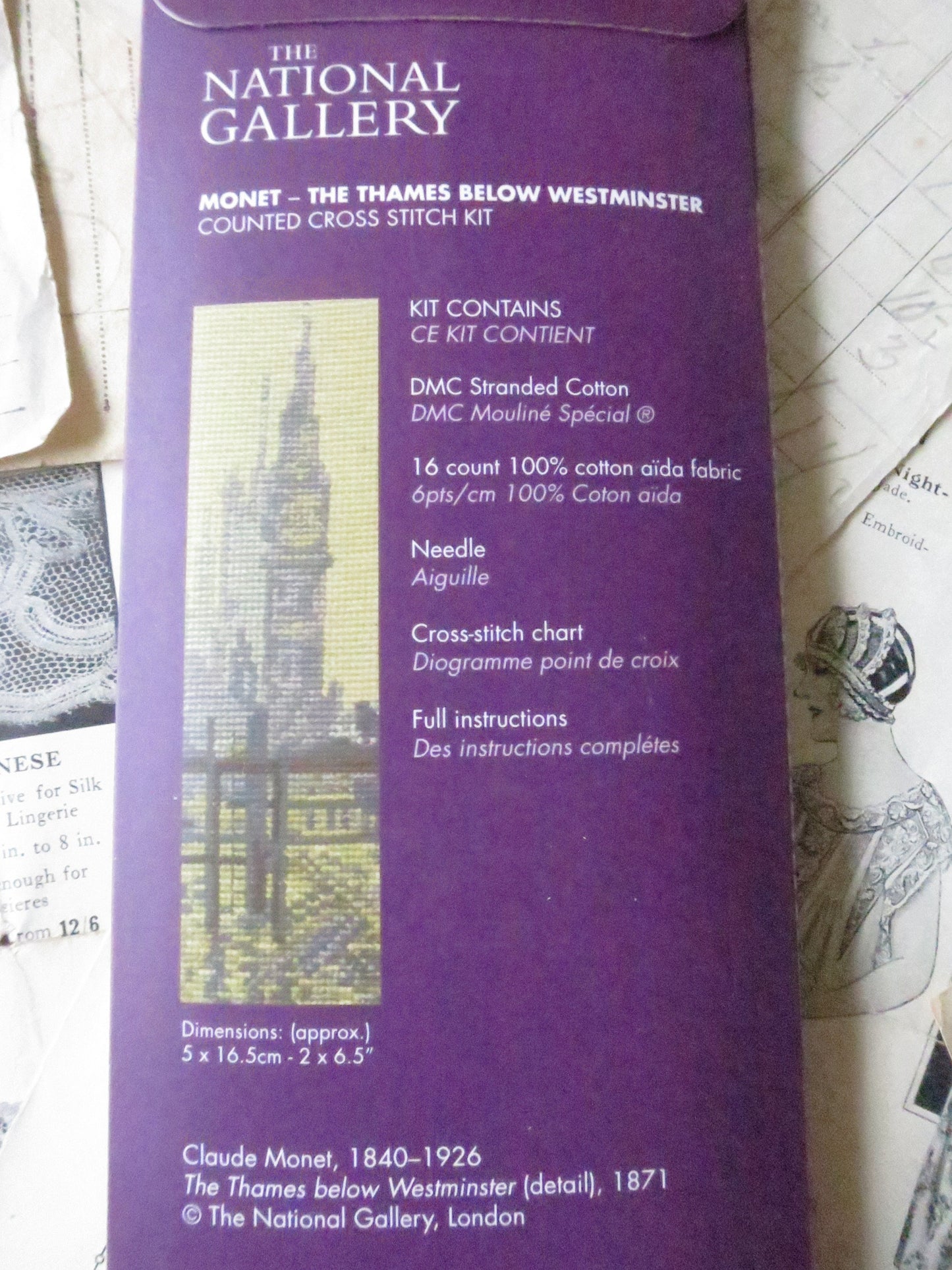 The National Gallery 'The Thames Below Westminster' Monet- Bookmark Cross Stitch Embroidery Kit