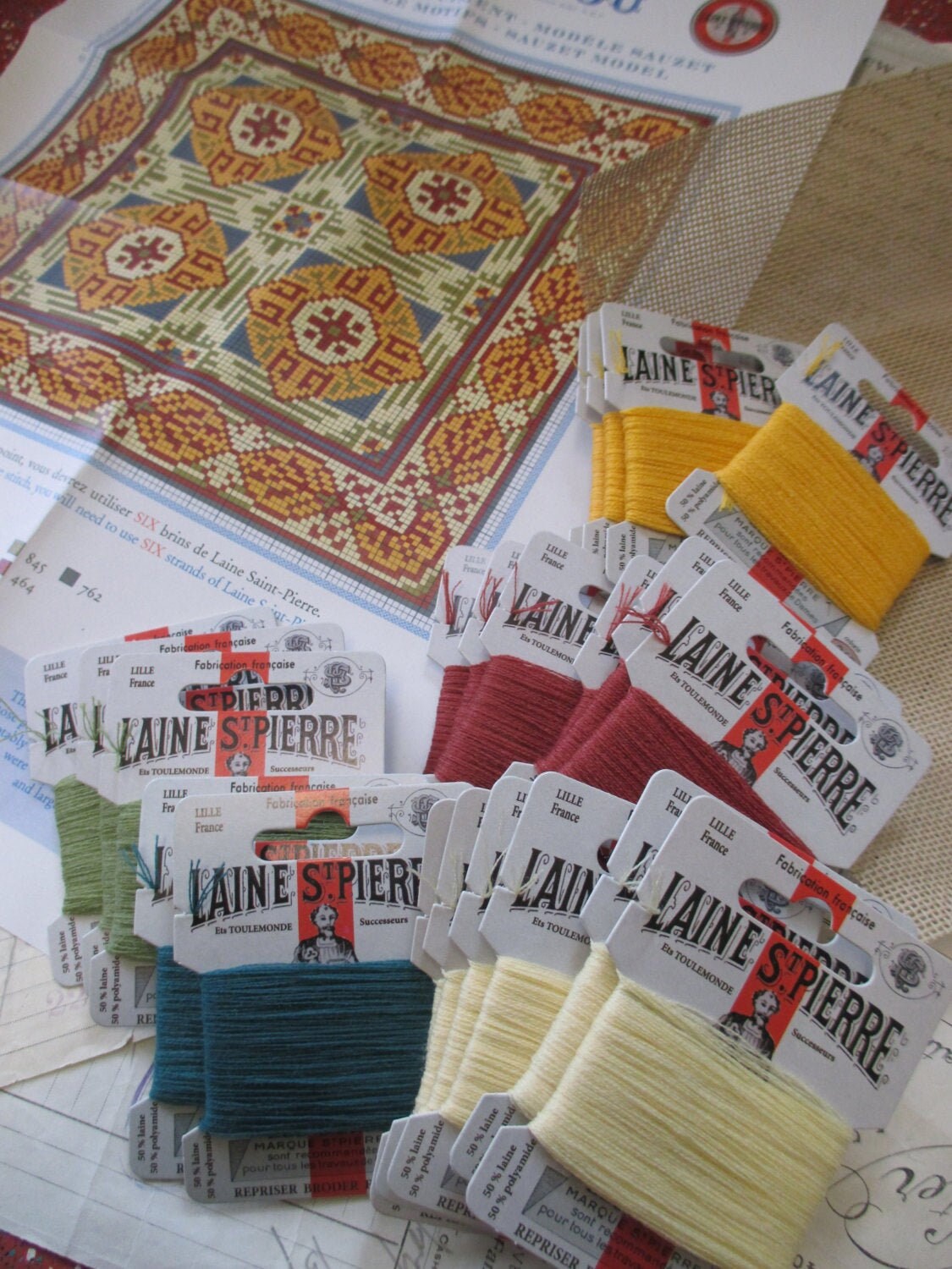 Sajou French Cement Tile Basketweave Needlepoint Tapestry Kit- Sauzet