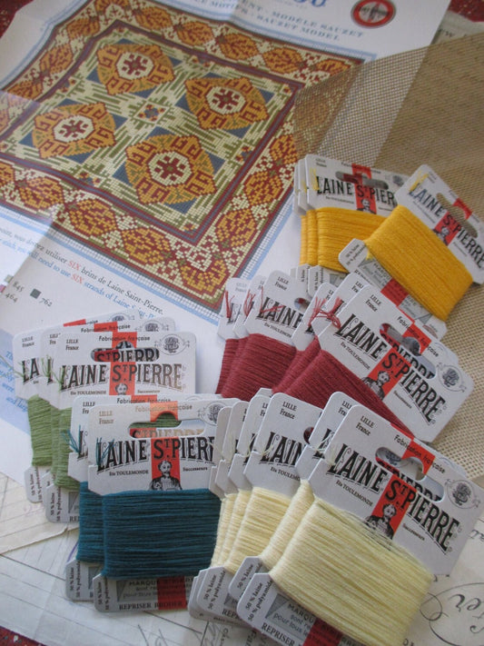 Sajou French Cement Tile Basketweave Needlepoint Tapestry Kit- Sauzet