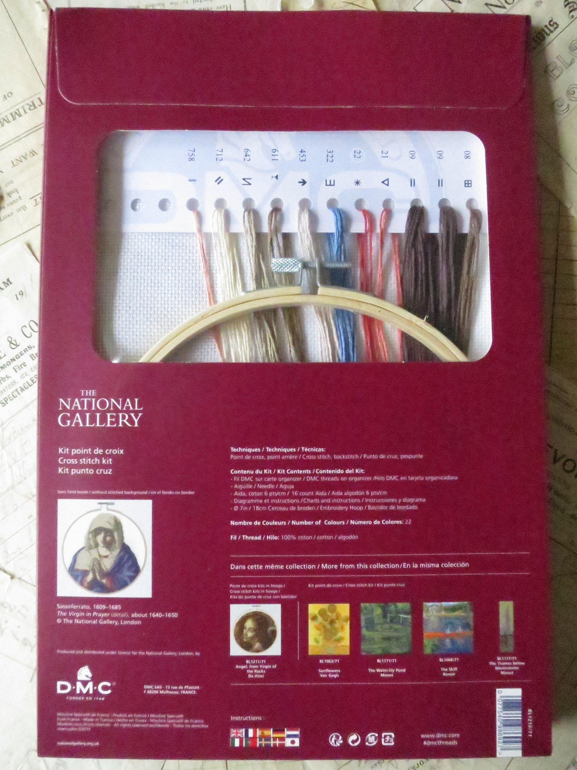 The National Gallery 'The Virgin in Prayer' Sassoferrato- Cross Stitch Embroidery Kit