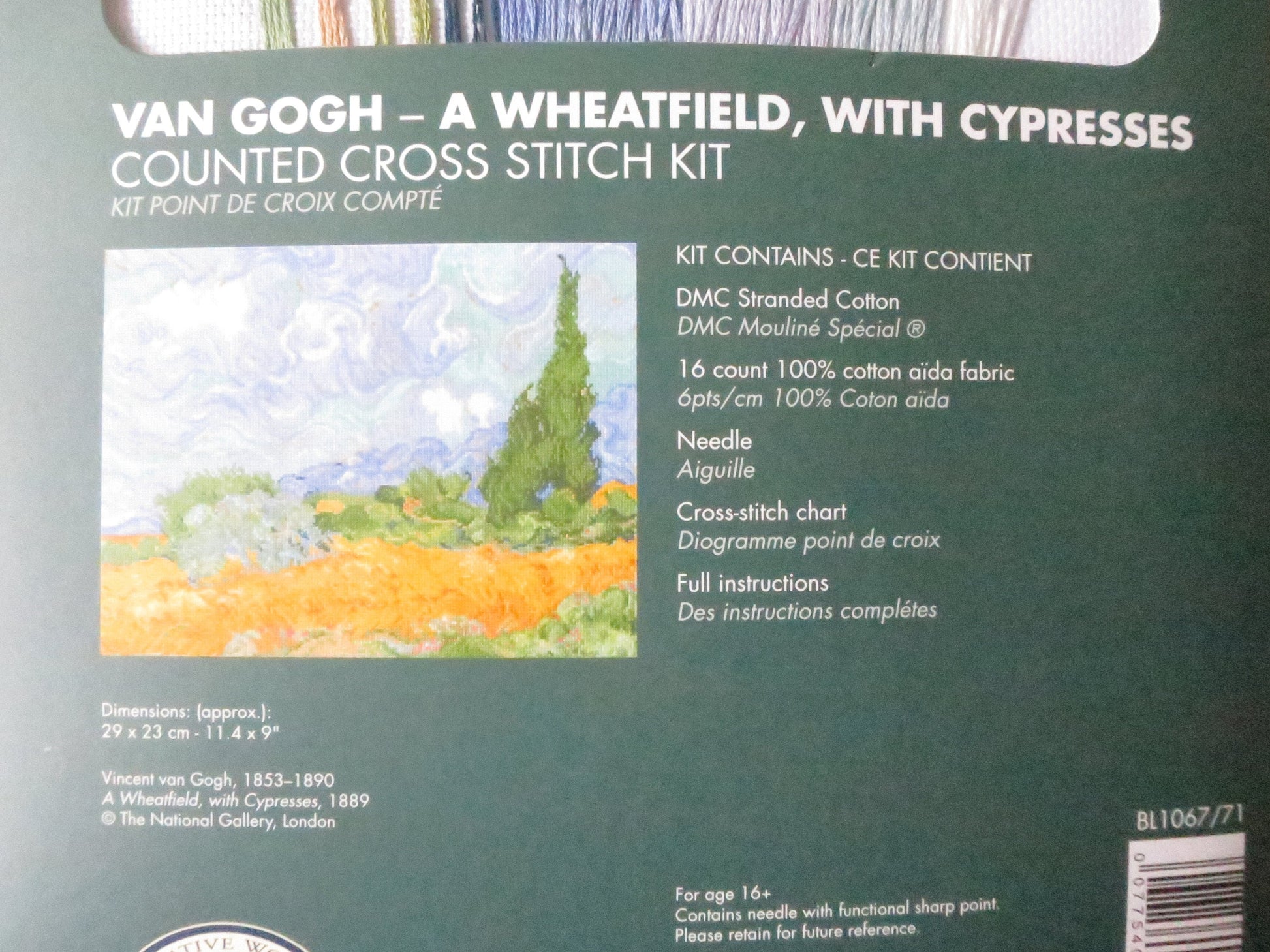 The National Gallery 'A Wheatfield with Cypresses' Van Gogh- Cross Stitch Embroidery Kit
