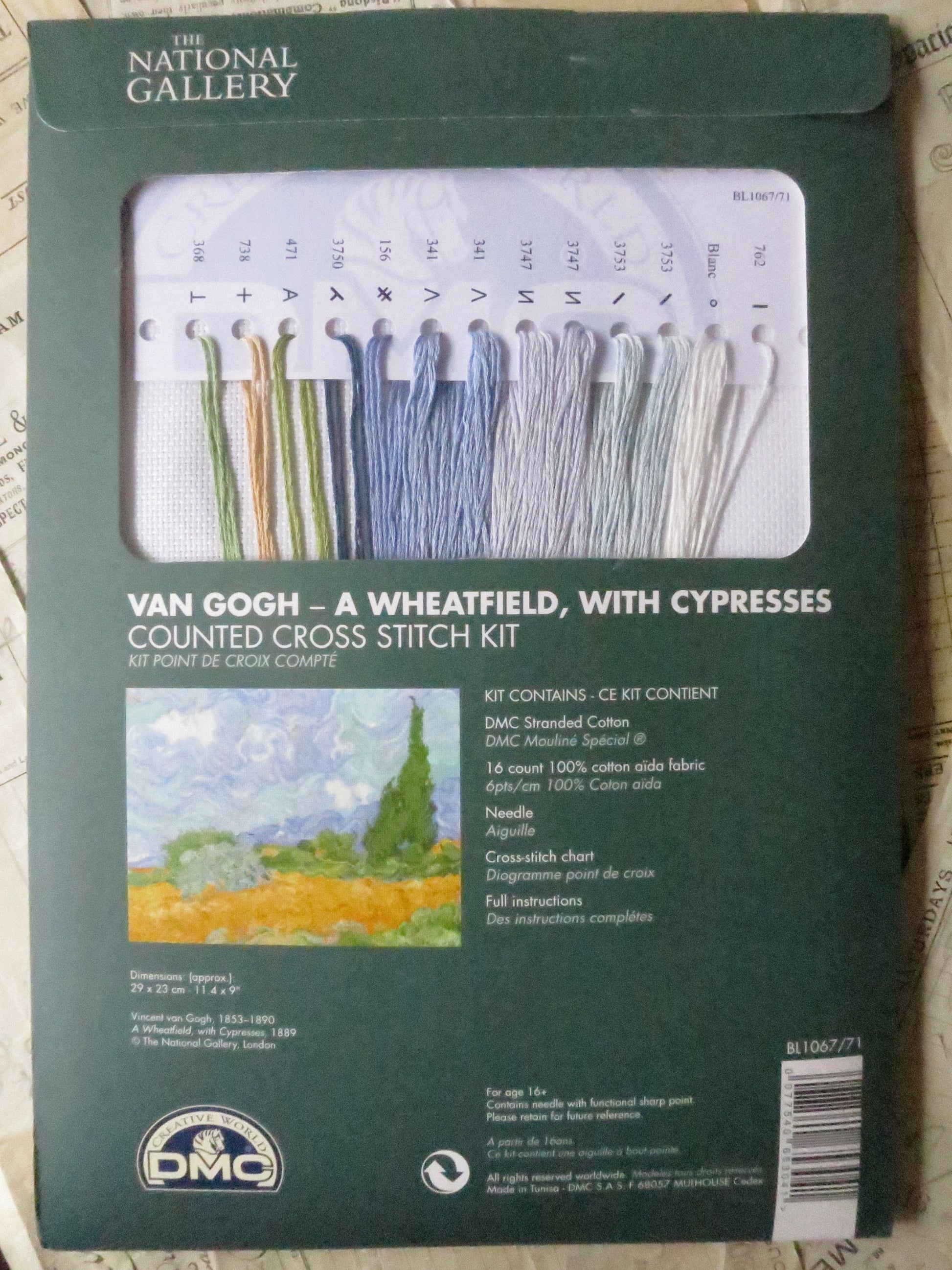 The National Gallery 'A Wheatfield with Cypresses' Van Gogh- Cross Stitch Embroidery Kit