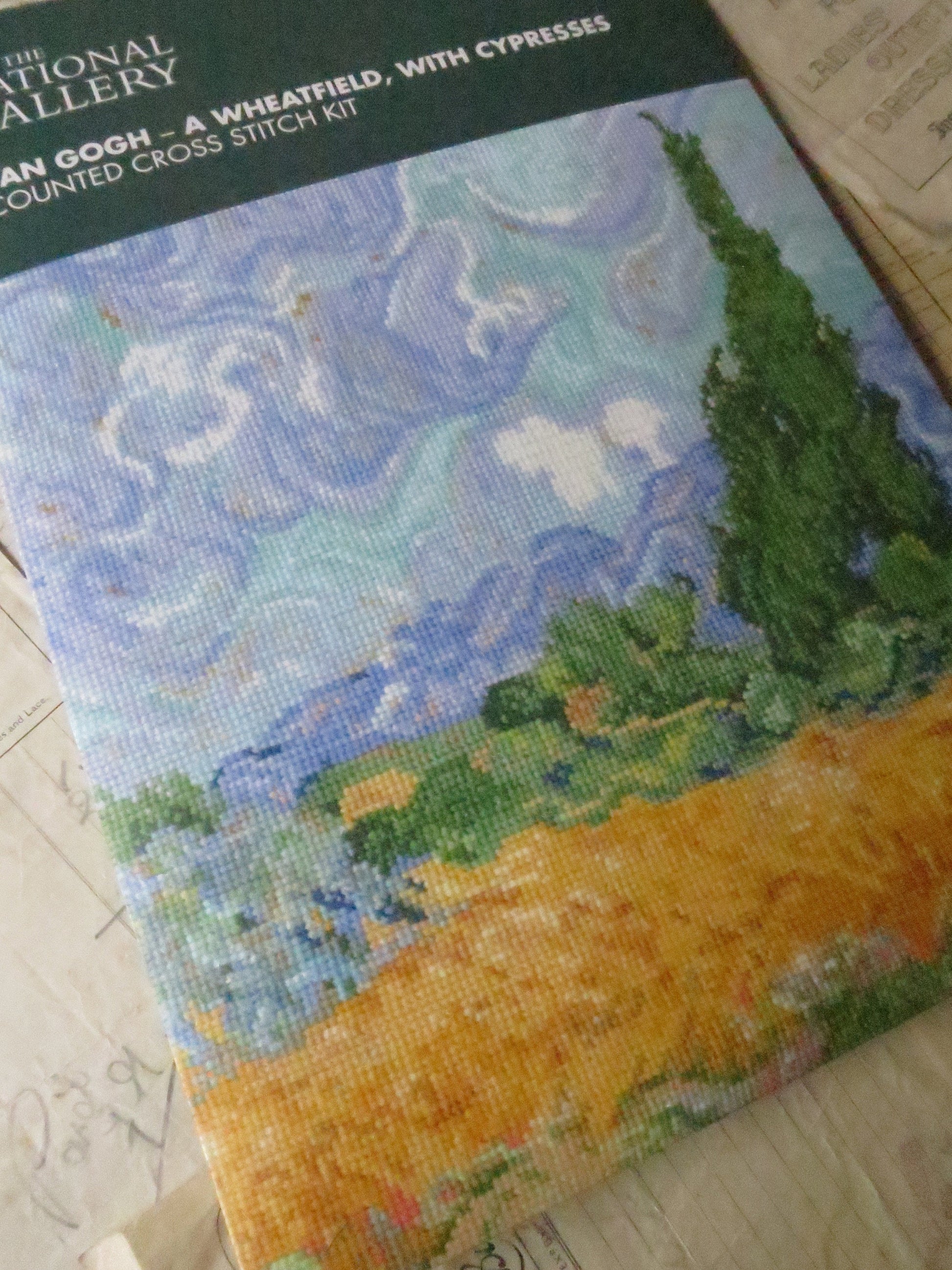 The National Gallery 'A Wheatfield with Cypresses' Van Gogh- Cross Stitch Embroidery Kit