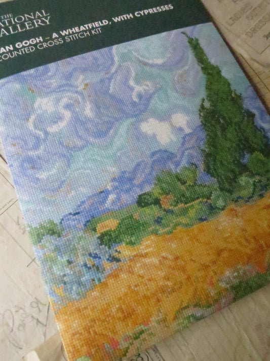 The National Gallery 'A Wheatfield with Cypresses' Van Gogh- Cross Stitch Embroidery Kit