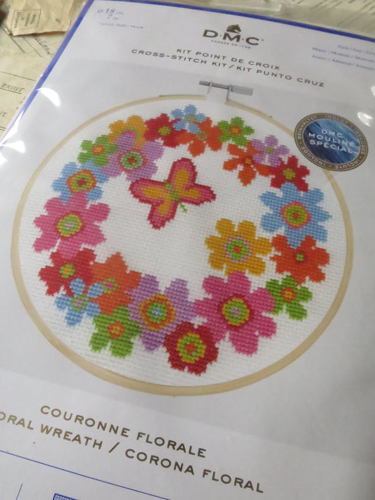Floral Wreath Cross Stitch Embroidery Kit DMC