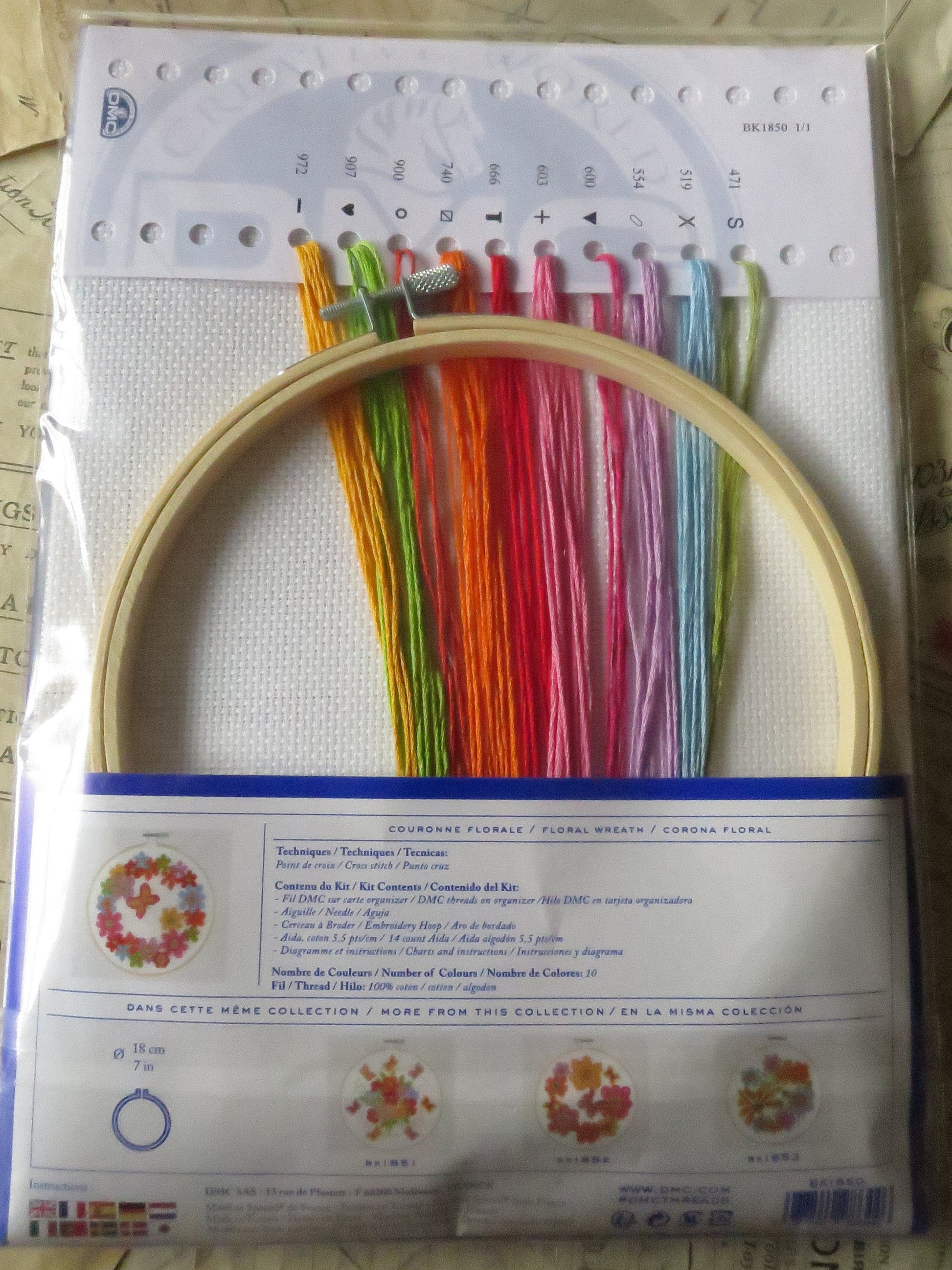 Floral Wreath Cross Stitch Embroidery Kit DMC