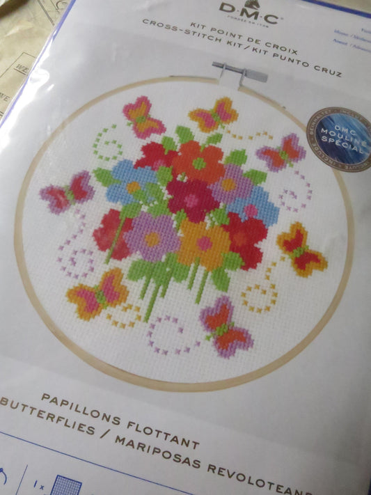 Fluttering Butterflies Cross Stitch Embroidery Kit DMC
