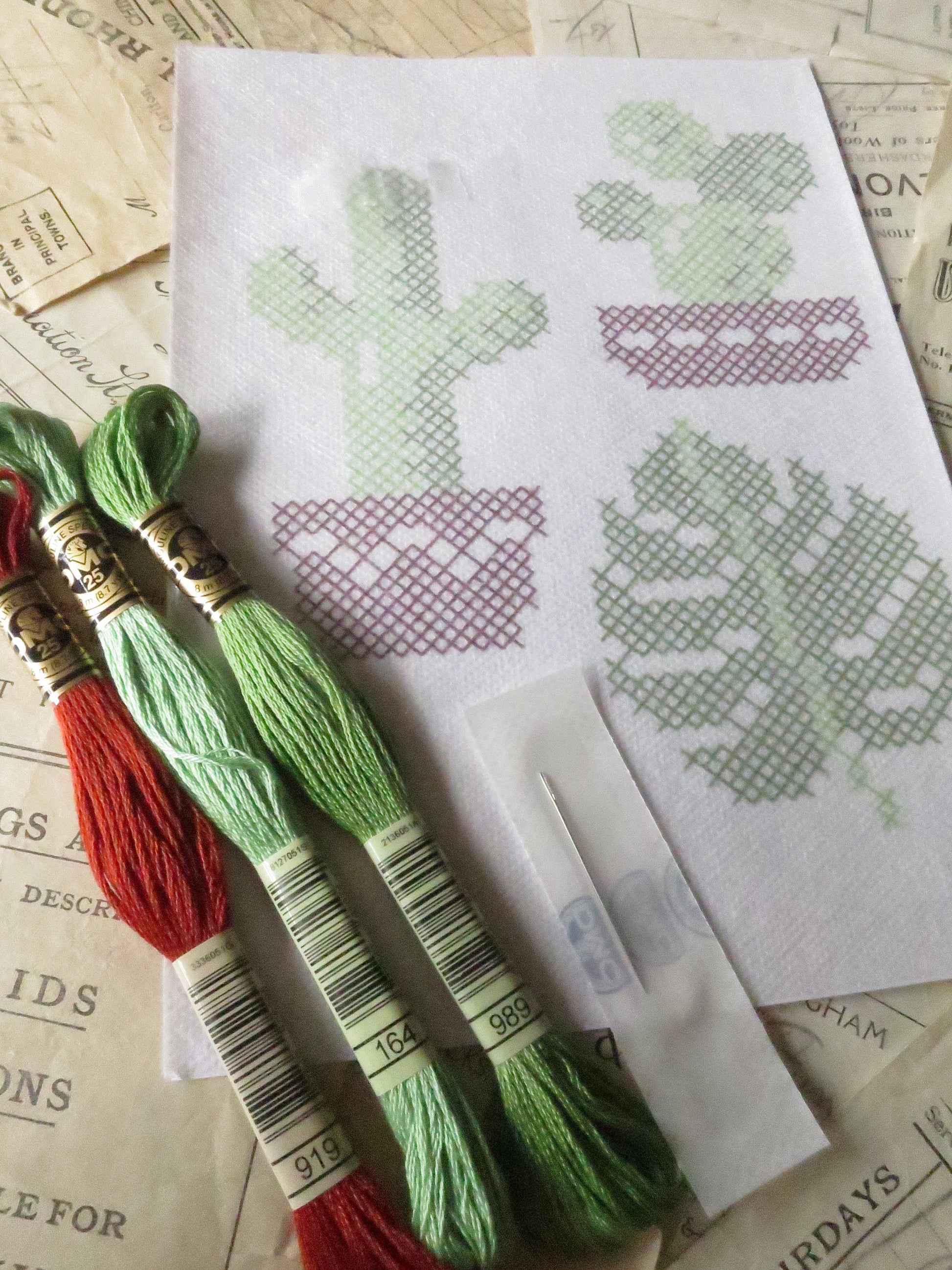 Cactus Collection Magic Paper Cross Stitch Embroidery Kit DMC
