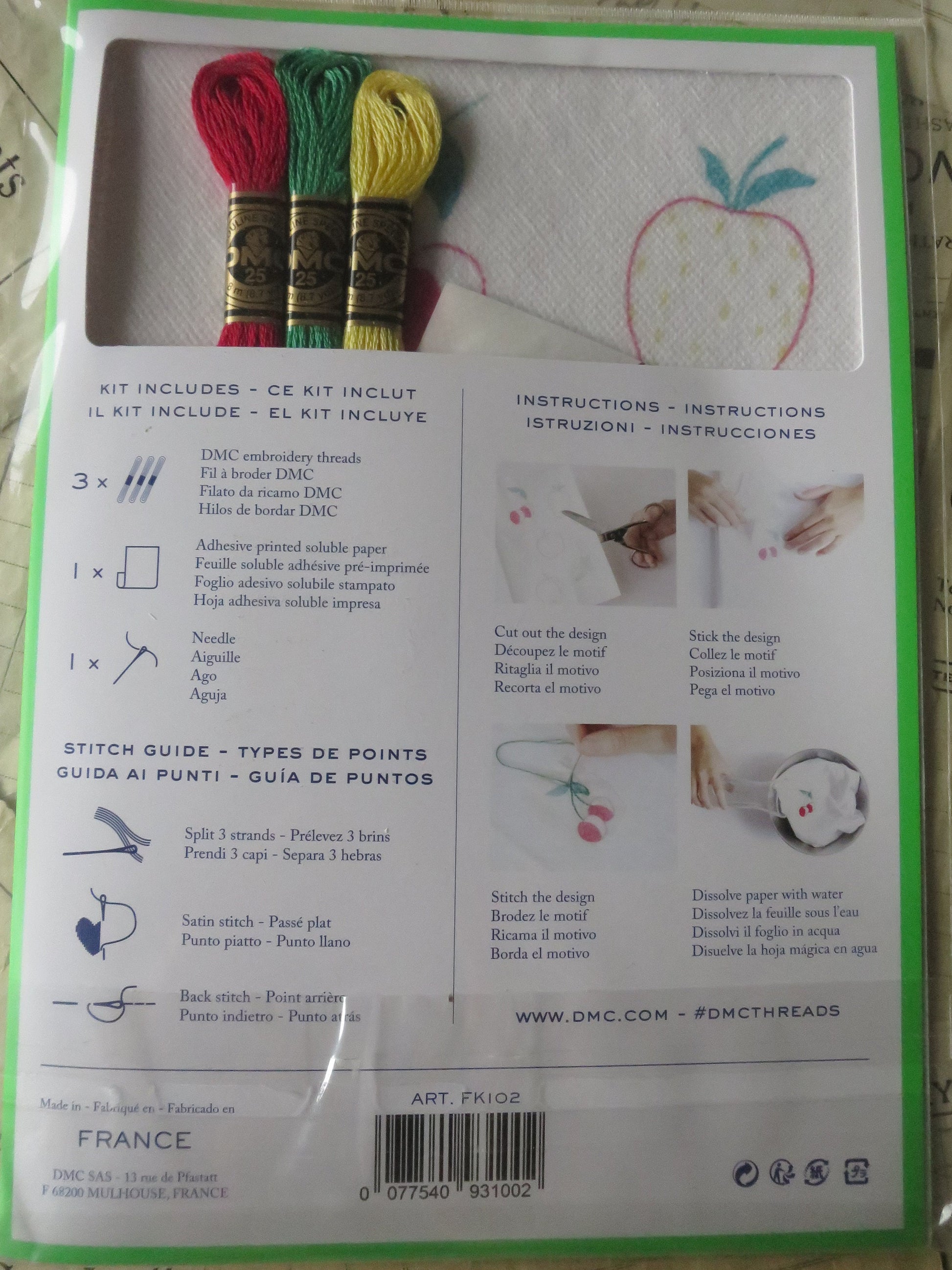 Fruits Collection Magic Paper Embroidery Kit DMC