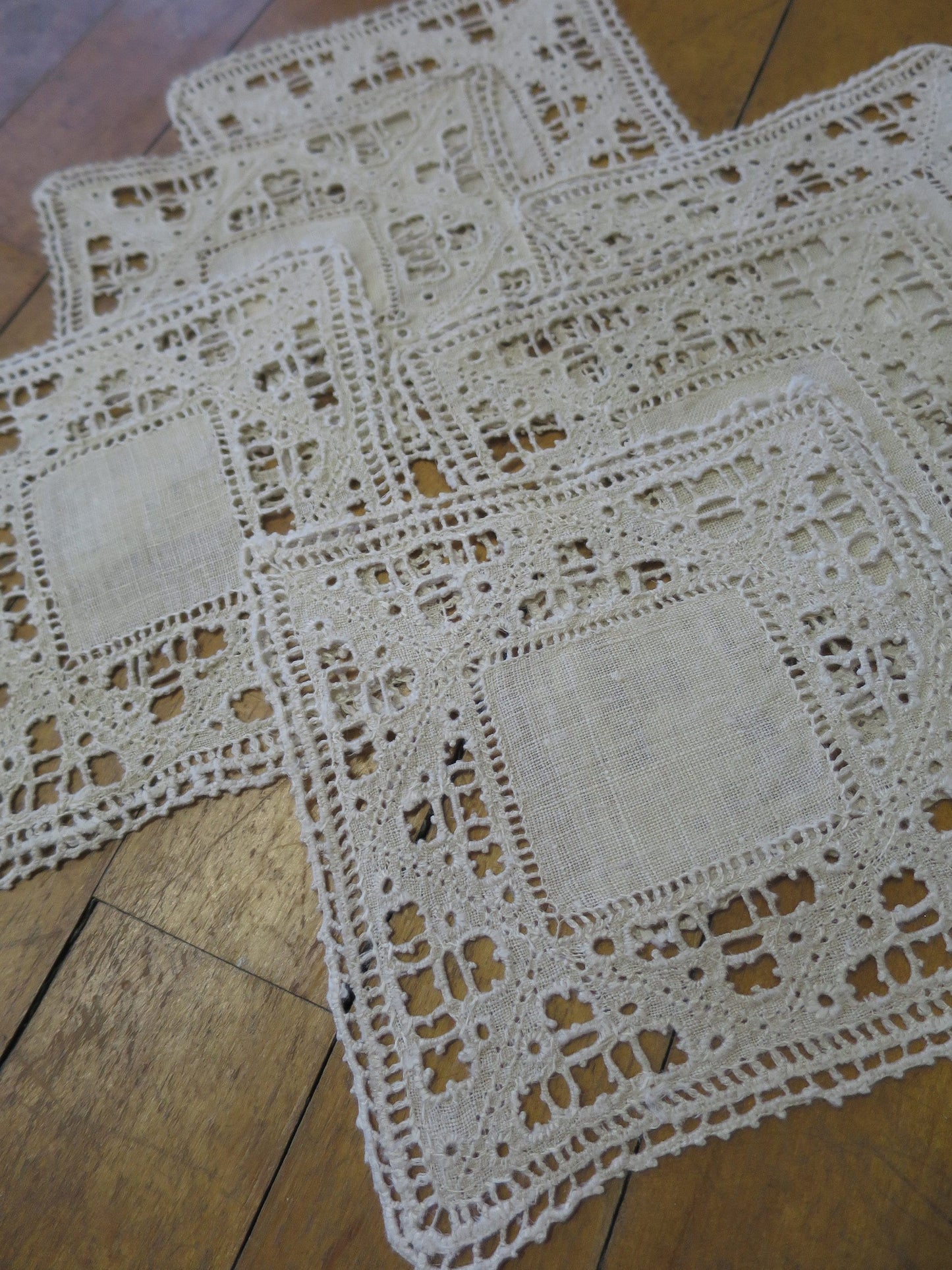 Antique Edwardian Irish Linen Mats- Hand Worked Lefkara Embroidery