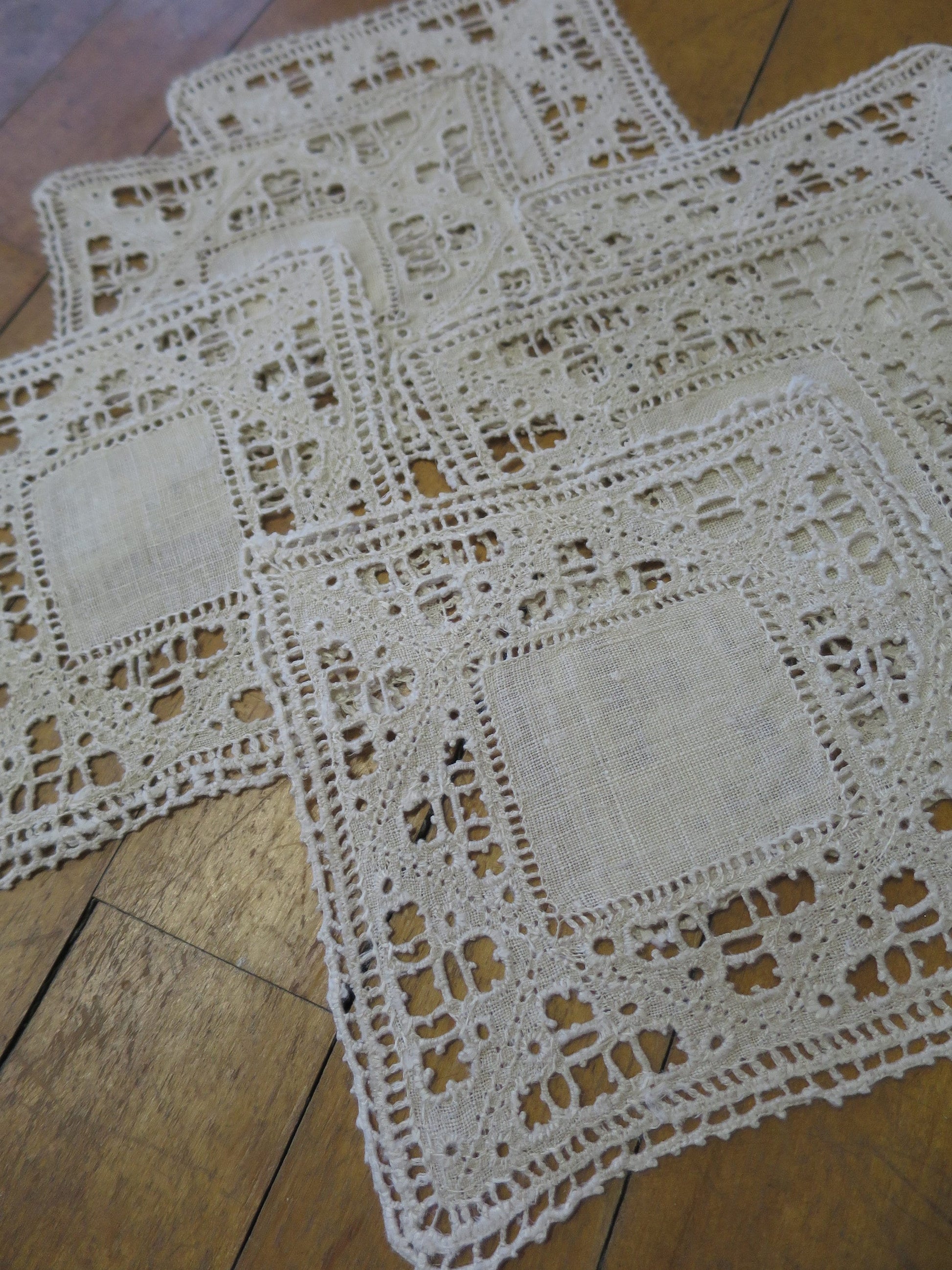 Antique Edwardian Irish Linen Mats- Hand Worked Lefkara Embroidery