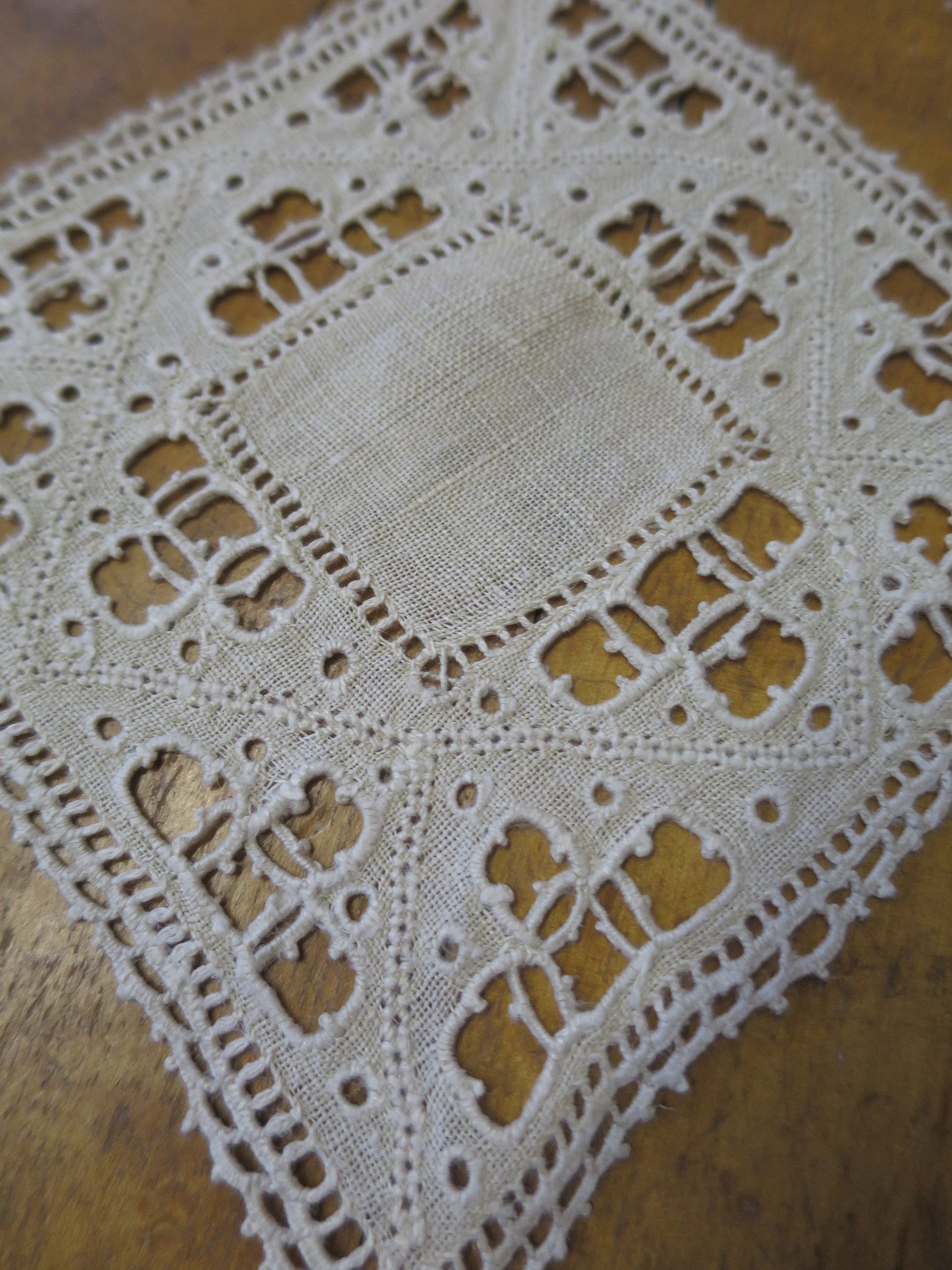 Antique Edwardian Irish Linen Mats- Hand Worked Lefkara Embroidery