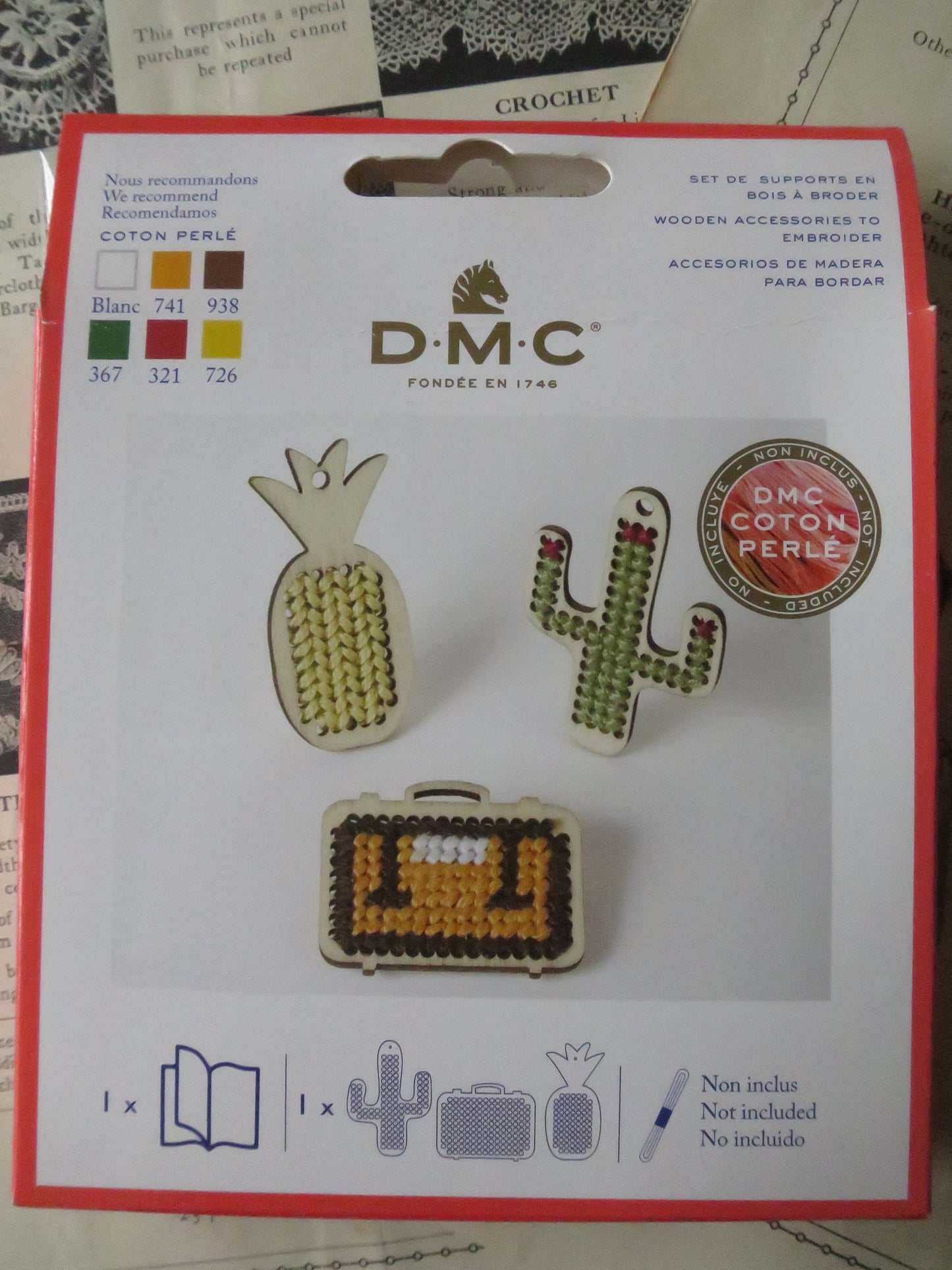 Wooden Novelty Pendants to Embroider Kit- DMC- Projects for Kids & Teenagers