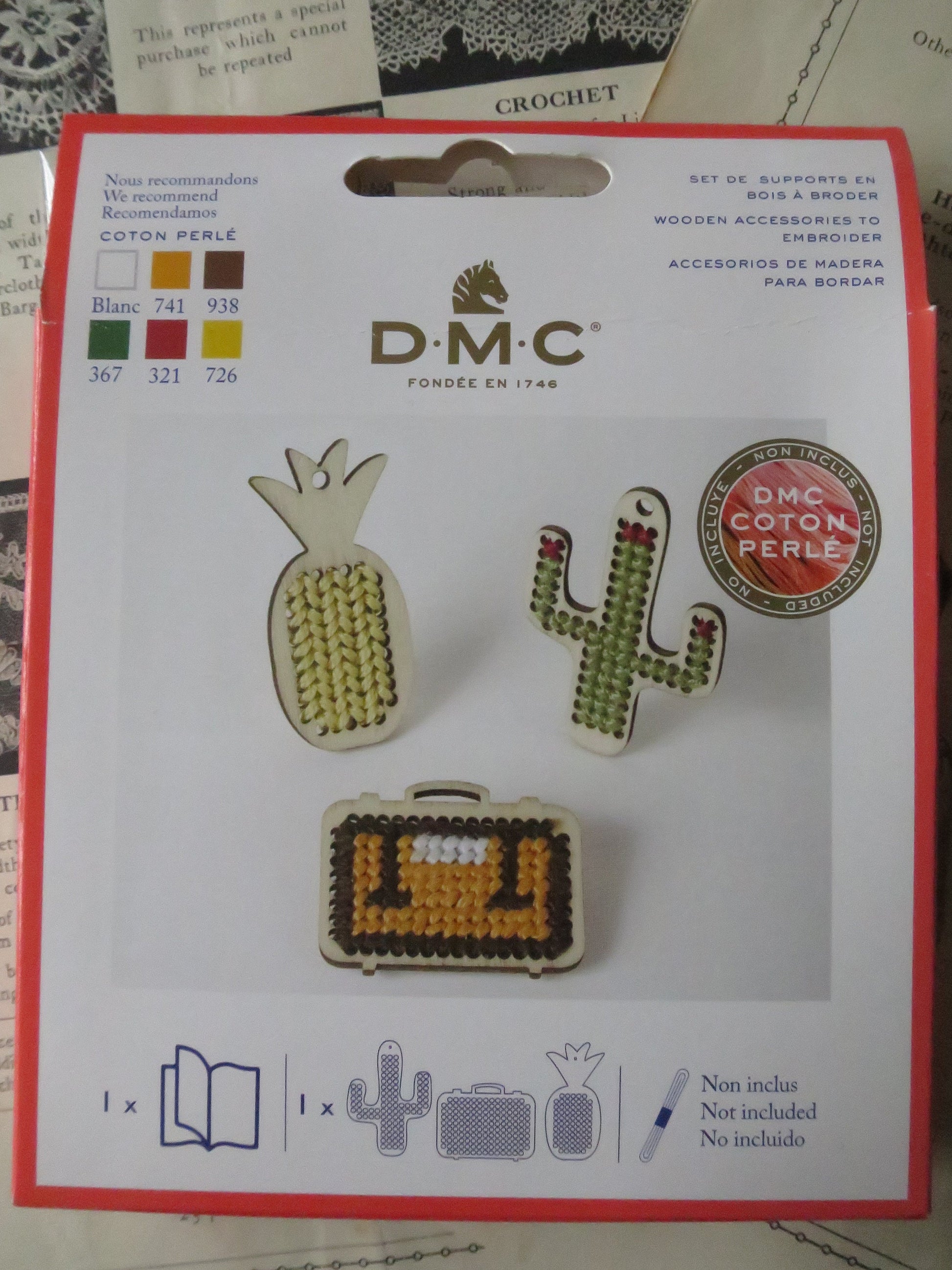 Wooden Novelty Pendants to Embroider Kit- DMC- Projects for Kids & Teenagers
