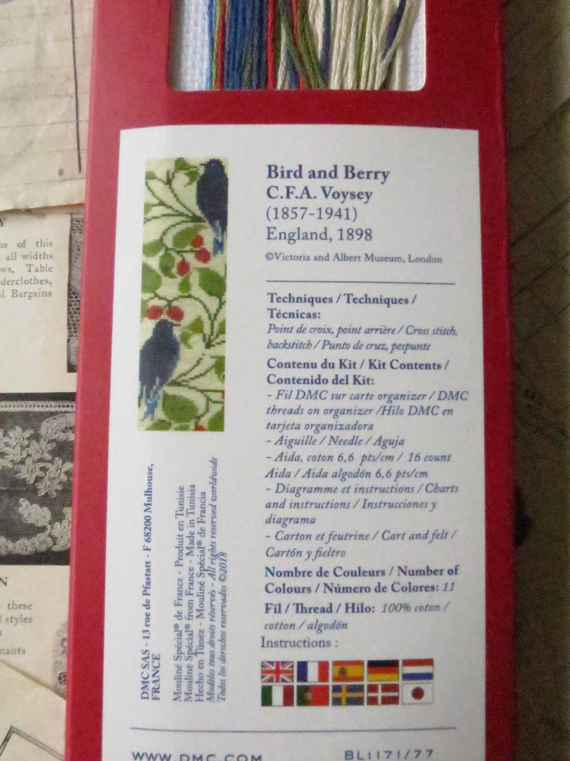 V&A C.F.A Voysey 'Bird and Berry' Bookmark Cross Stitch Embroidery Kit