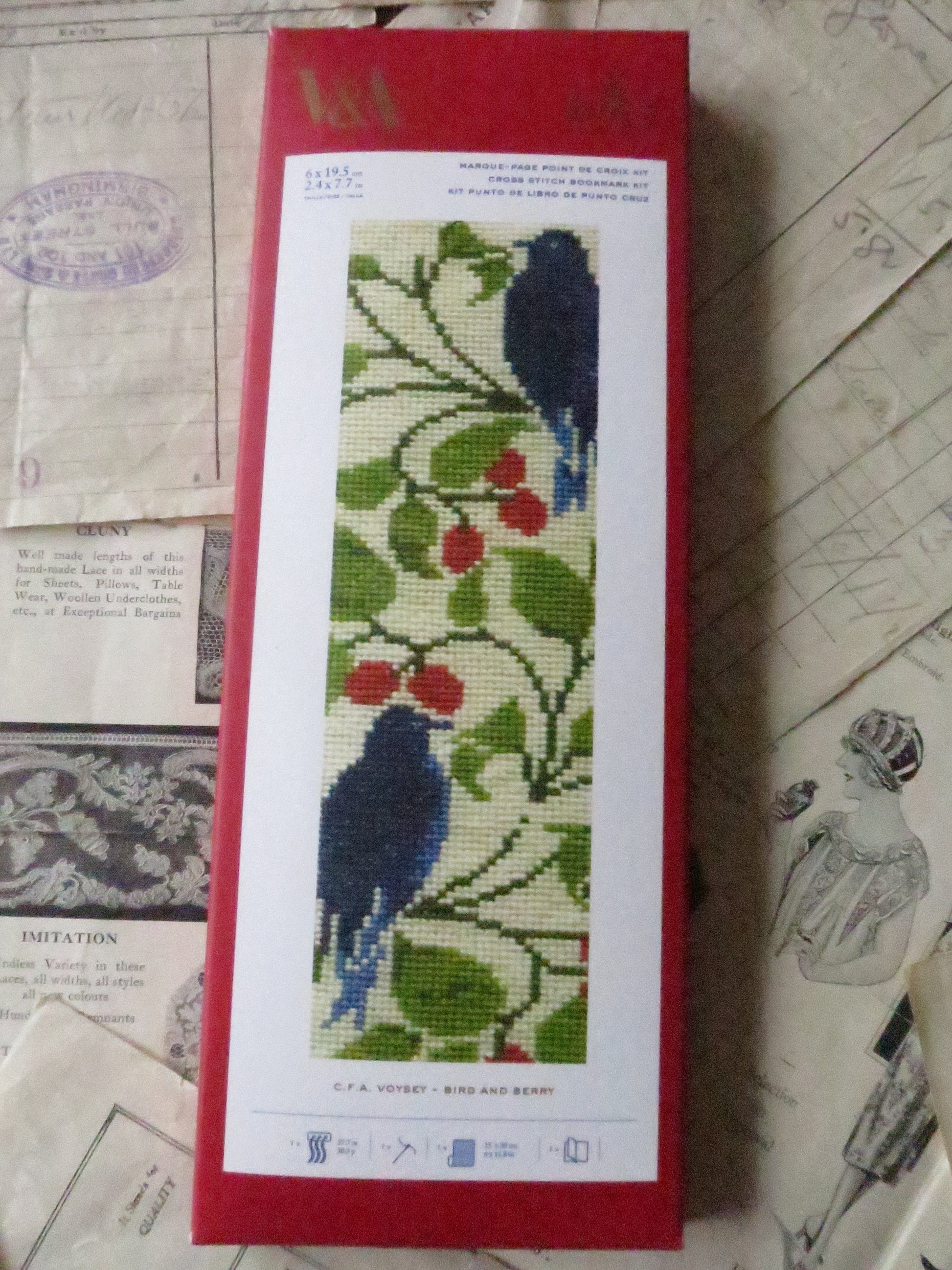 V&A C.F.A Voysey 'Bird and Berry' Bookmark Cross Stitch Embroidery Kit