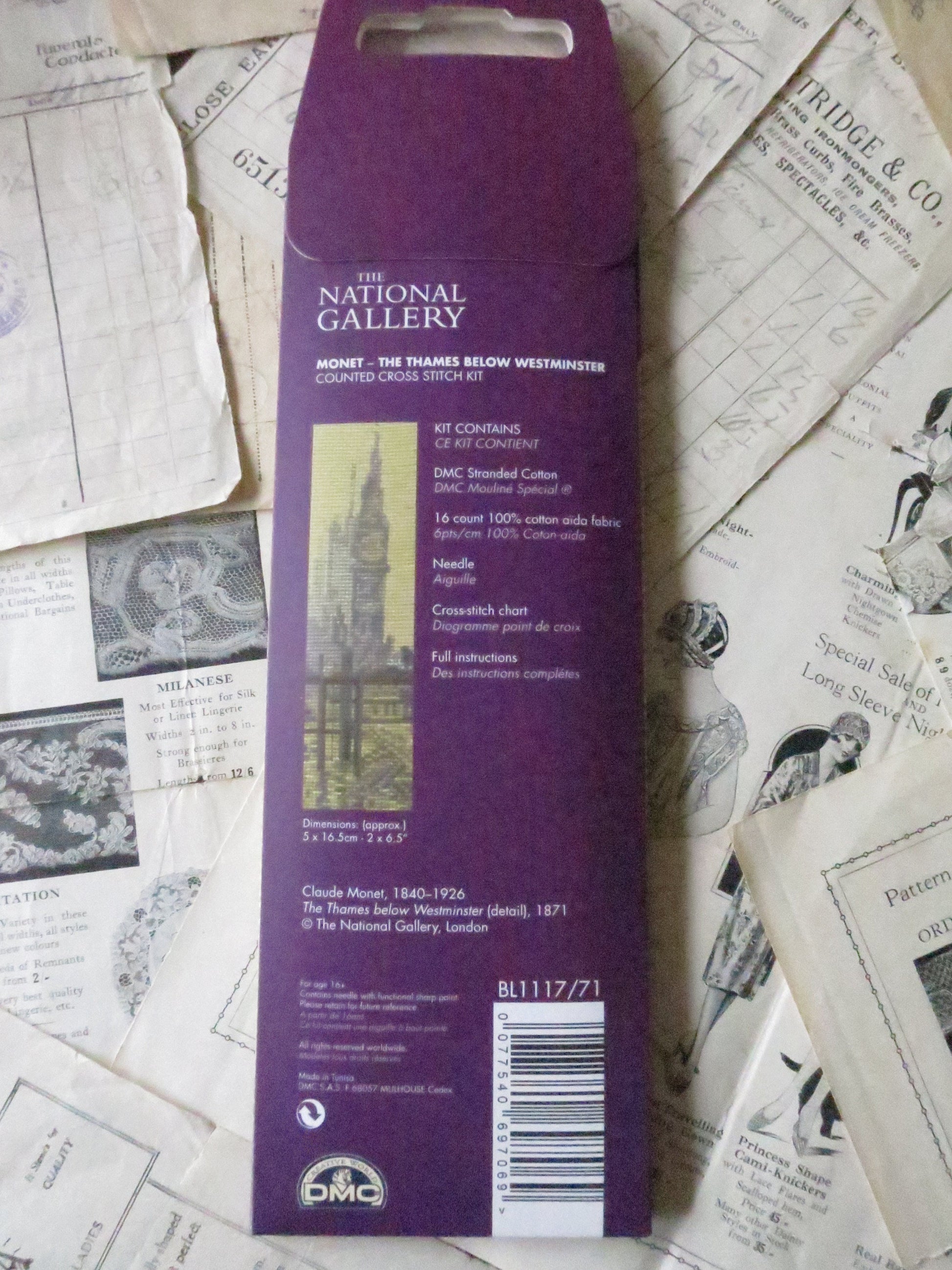 The National Gallery 'The Thames Below Westminster' Monet- Bookmark Cross Stitch Embroidery Kit