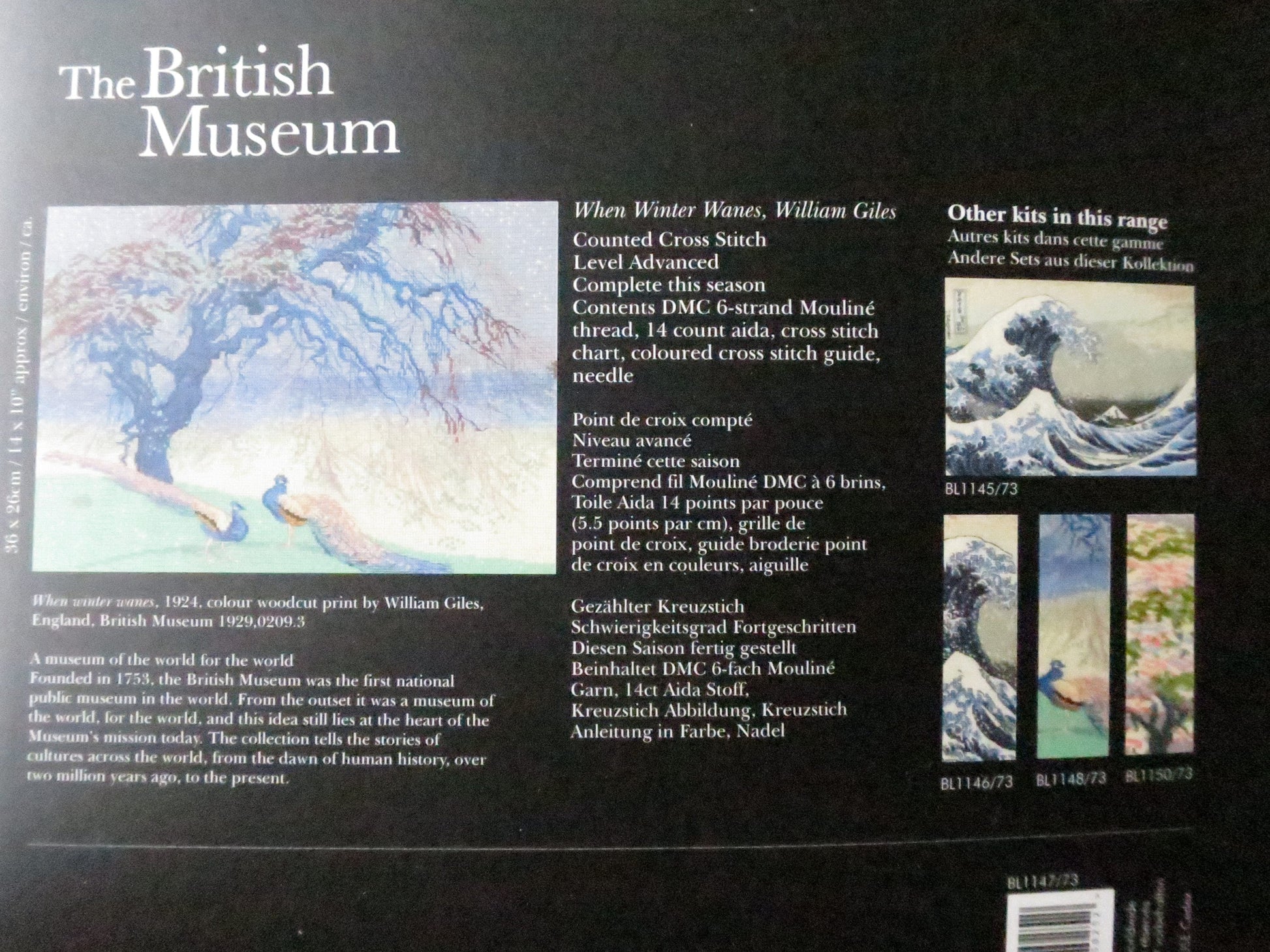 The British Museum 'When Winter Wanes' William Giles- Cross Stitch Embroidery Kit