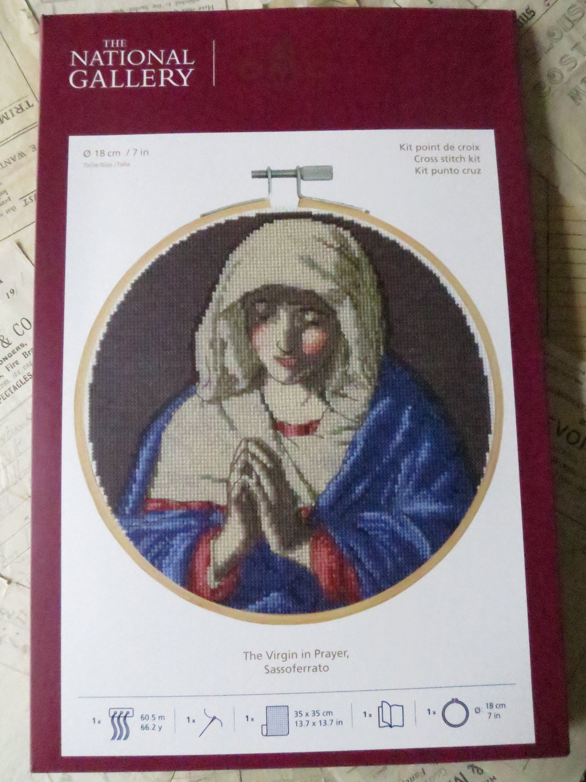 The National Gallery 'The Virgin in Prayer' Sassoferrato- Cross Stitch Embroidery Kit