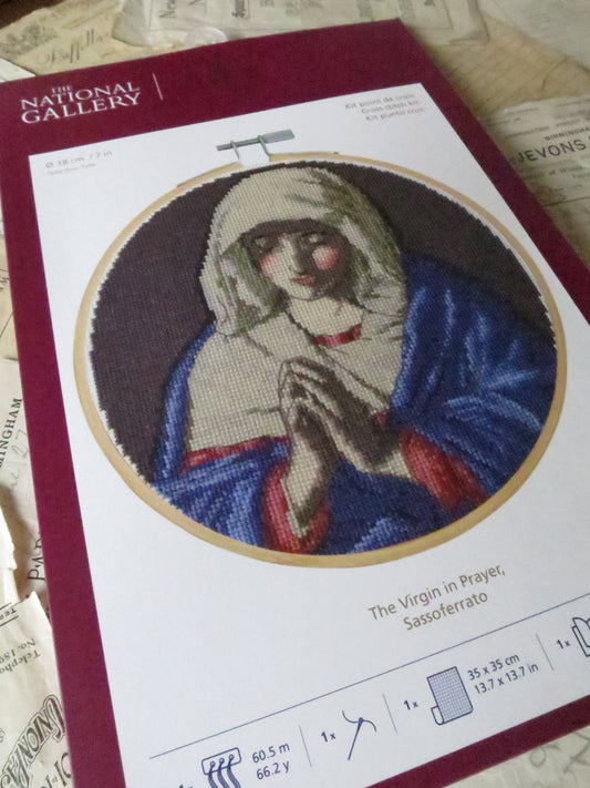 The National Gallery 'The Virgin in Prayer' Sassoferrato- Cross Stitch Embroidery Kit