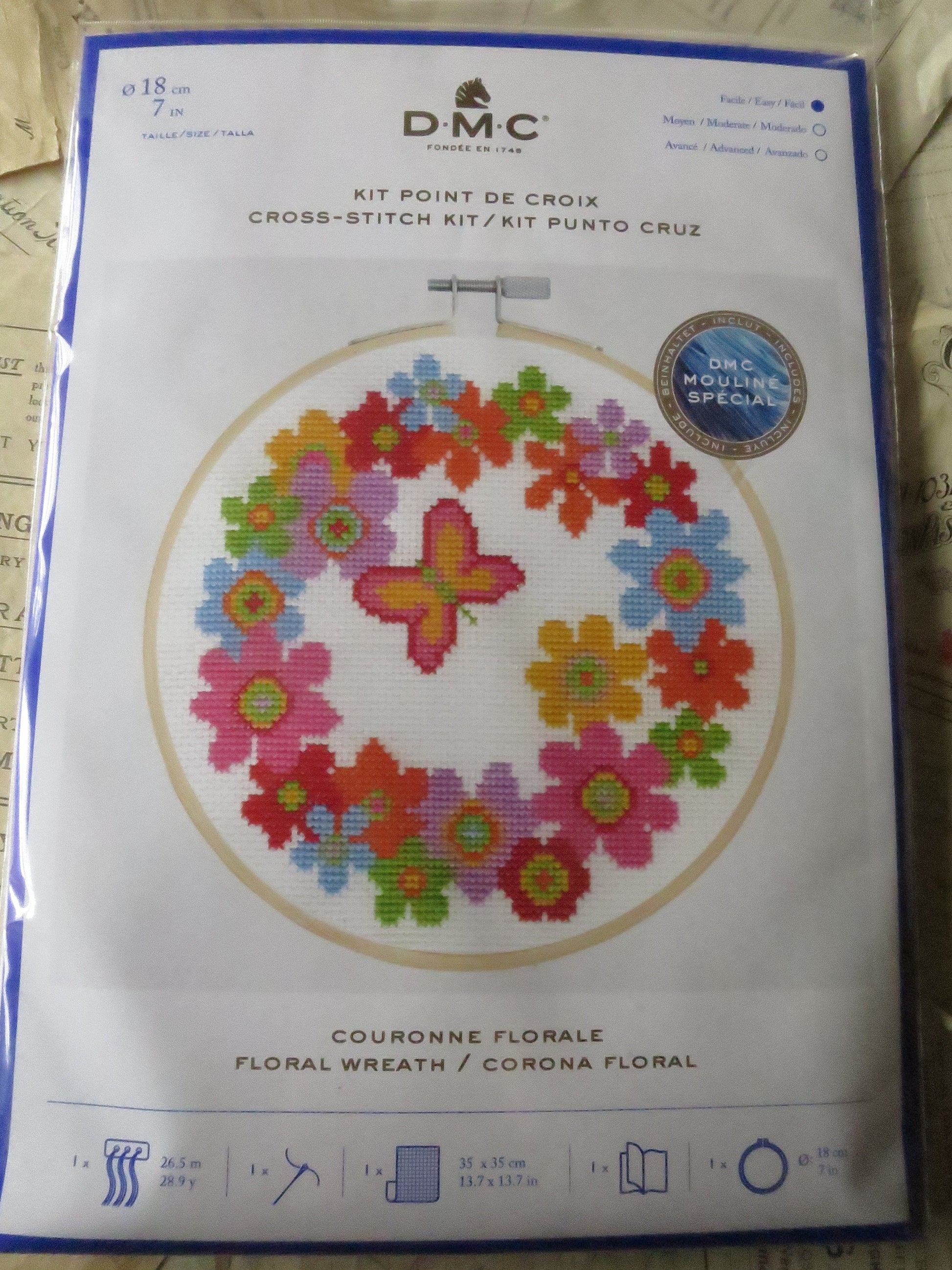 Floral Wreath Cross Stitch Embroidery Kit DMC