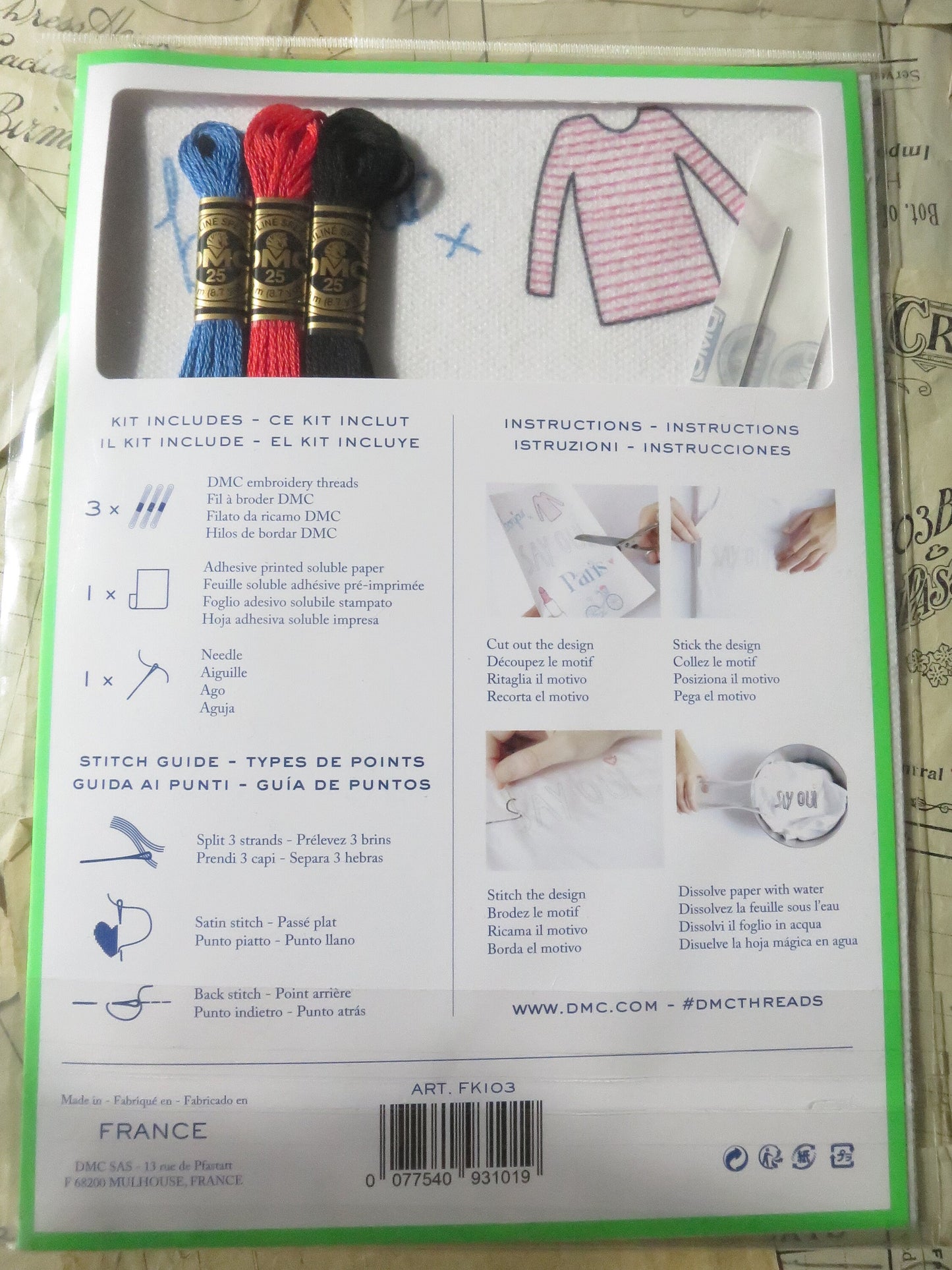 Paris Collection Magic Paper Embroidery Kit DMC