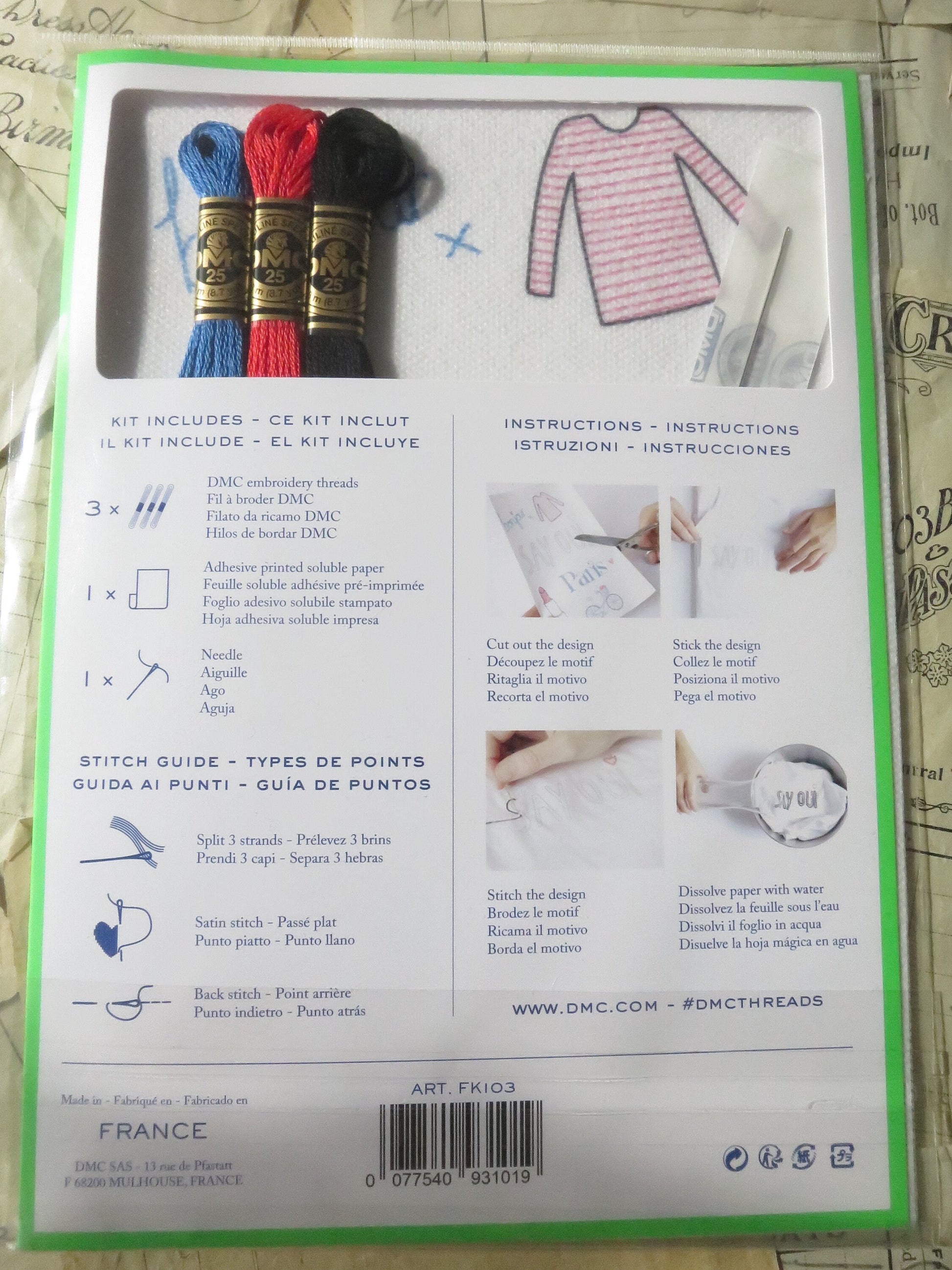 Paris Collection Magic Paper Embroidery Kit DMC