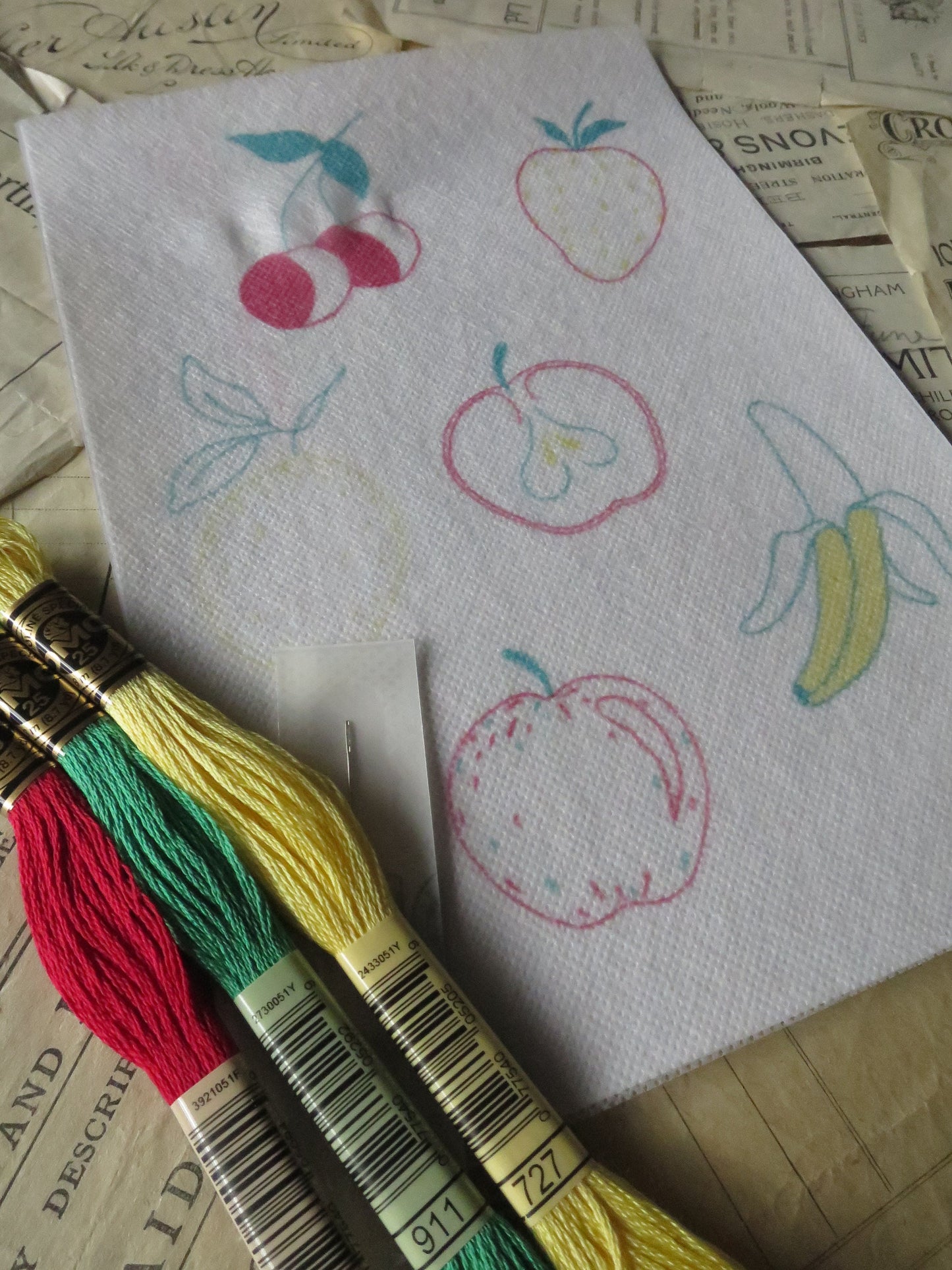 Fruits Collection Magic Paper Embroidery Kit DMC