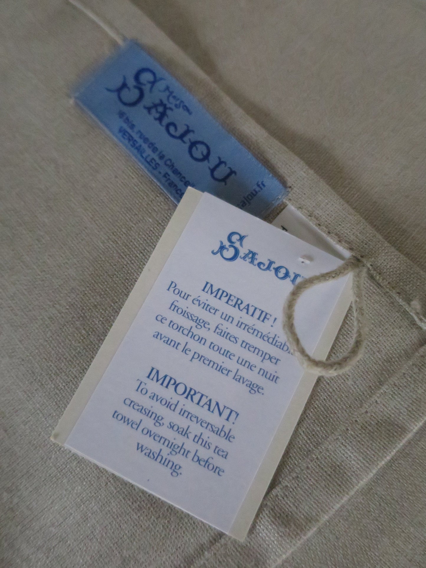 Sajou Cross Stitch Red Eiffel Tower French Linen Printed Tea Towel- Natural