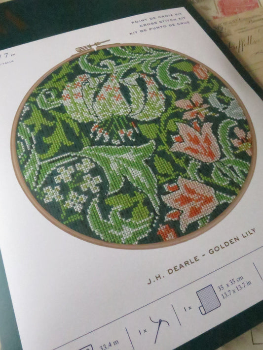 V&A J H Dearl 'Golden Lily' Hoop Cross Stitch Embroidery Kit