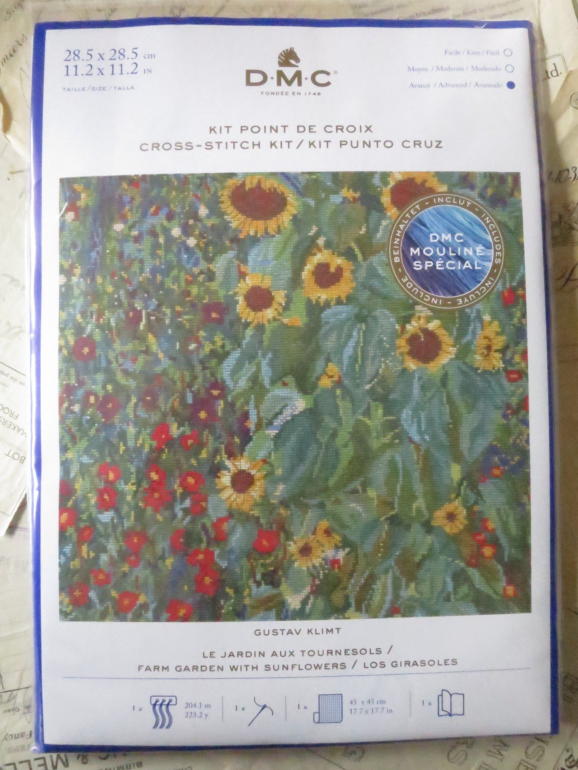 Gustav Klimt- Farm Garden With Sunflowers Cross Stitch Embroidery Kit