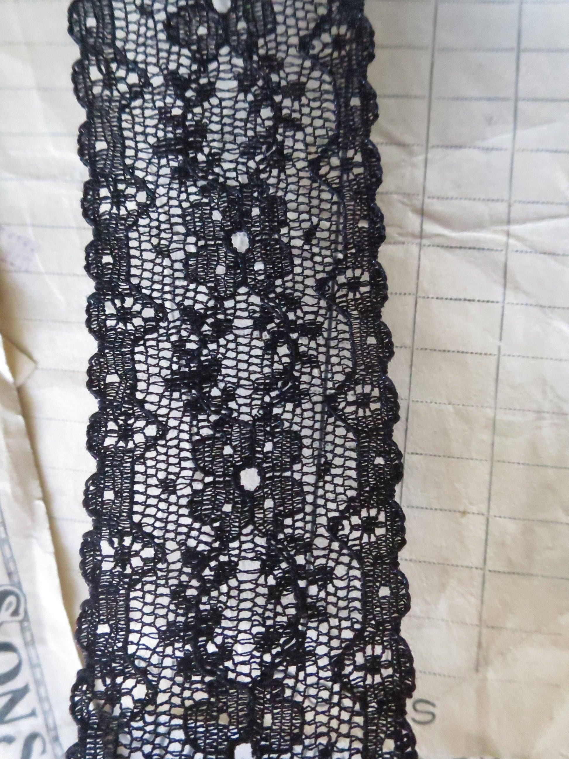 Black English Nottingham Lace- Floral Point- Galloon- 3.5 cm