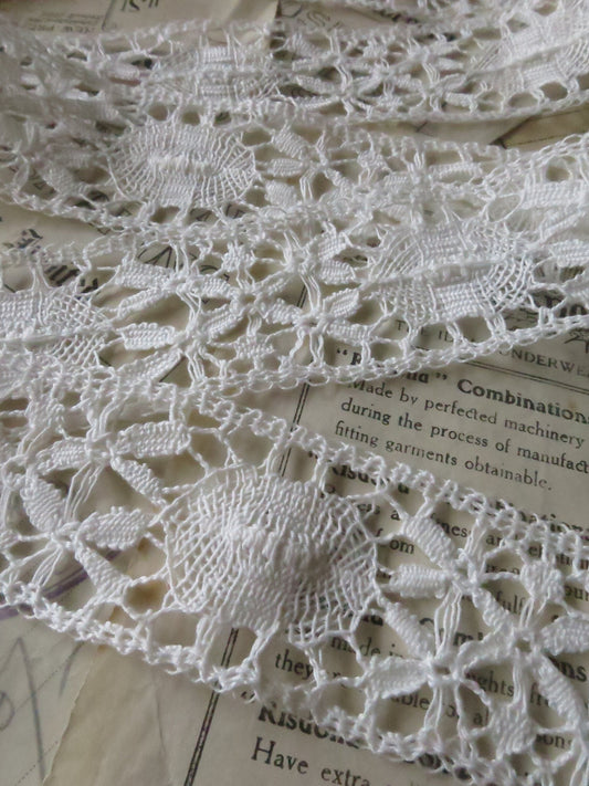 Off White English Nottingham Cluny Lace- Torchon Ovals & Raised Spots- Insertion- 4.3 cm