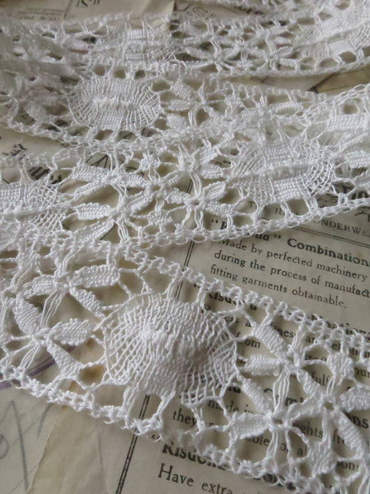 Off White English Nottingham Cluny Lace- Torchon Ovals & Raised Spots- Insertion- 4.3 cm
