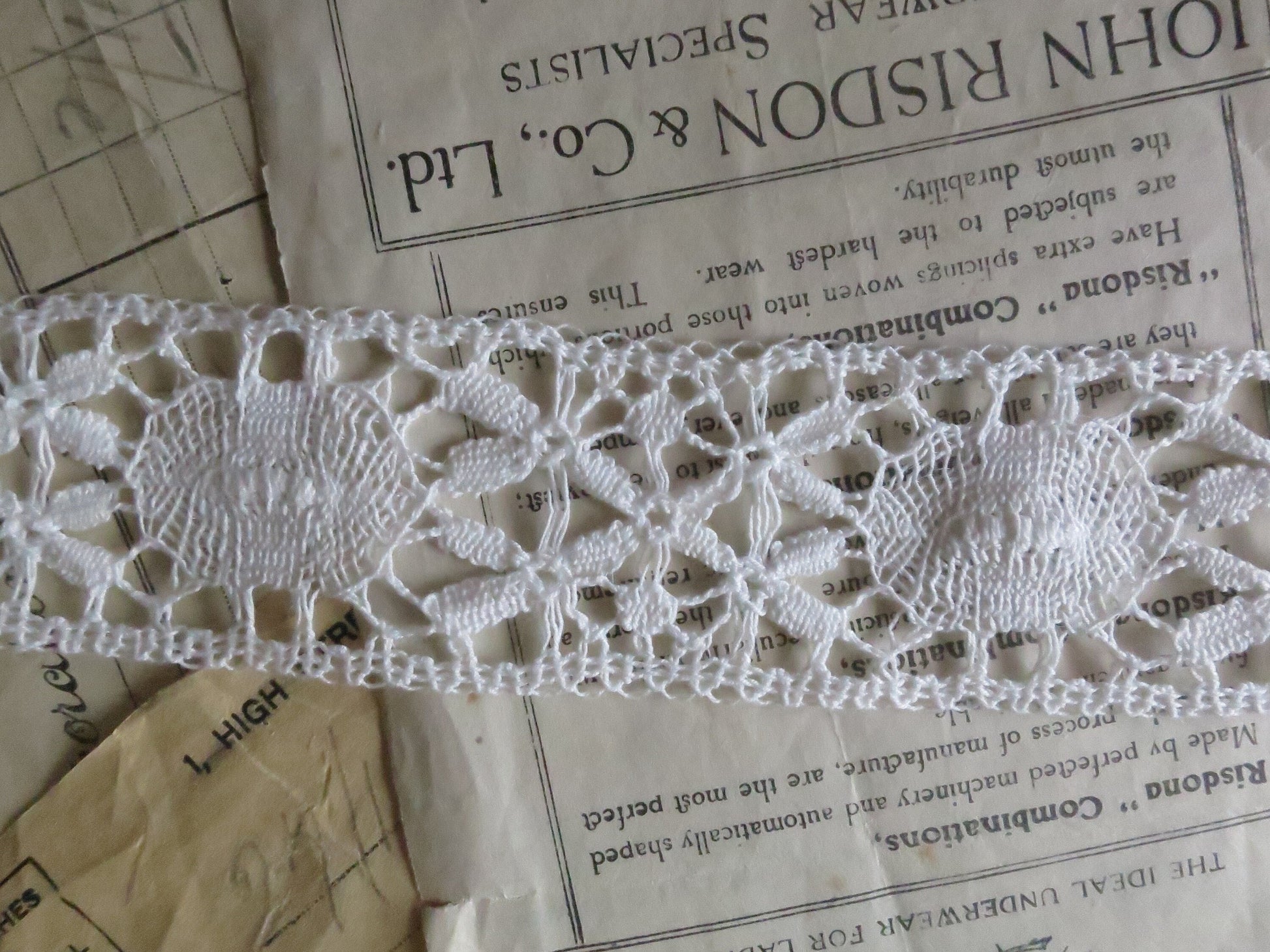 Off White English Nottingham Cluny Lace- Torchon Ovals & Raised Spots- Insertion- 4.3 cm