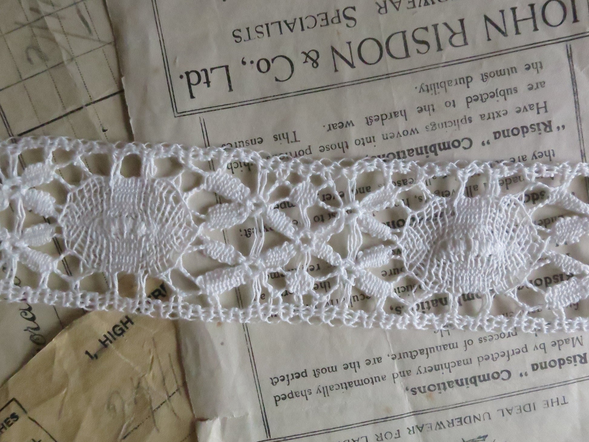Off White English Nottingham Cluny Lace- Torchon Ovals & Raised Spots- Insertion- 4.3 cm