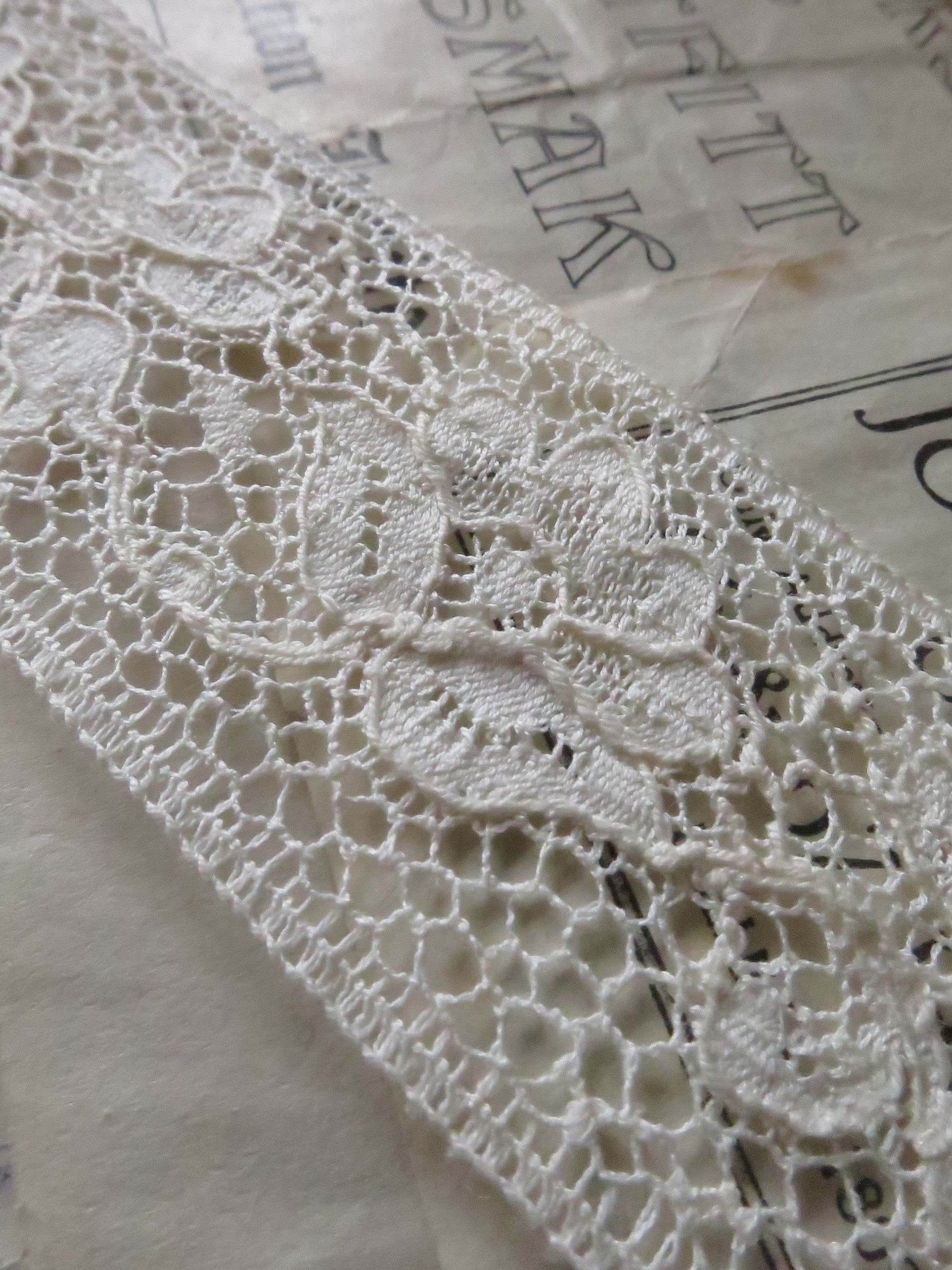 Ecru English Nottingham Lace- Raised Floral Guipure- Insertion- 3.5 cm