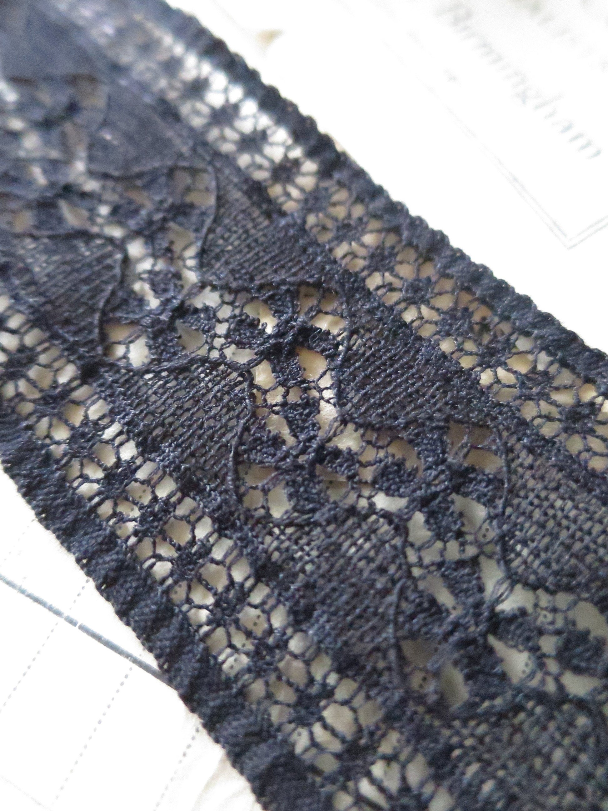 Black English Nottingham Lace- Floral Waves- Insertion- 4.5 cm