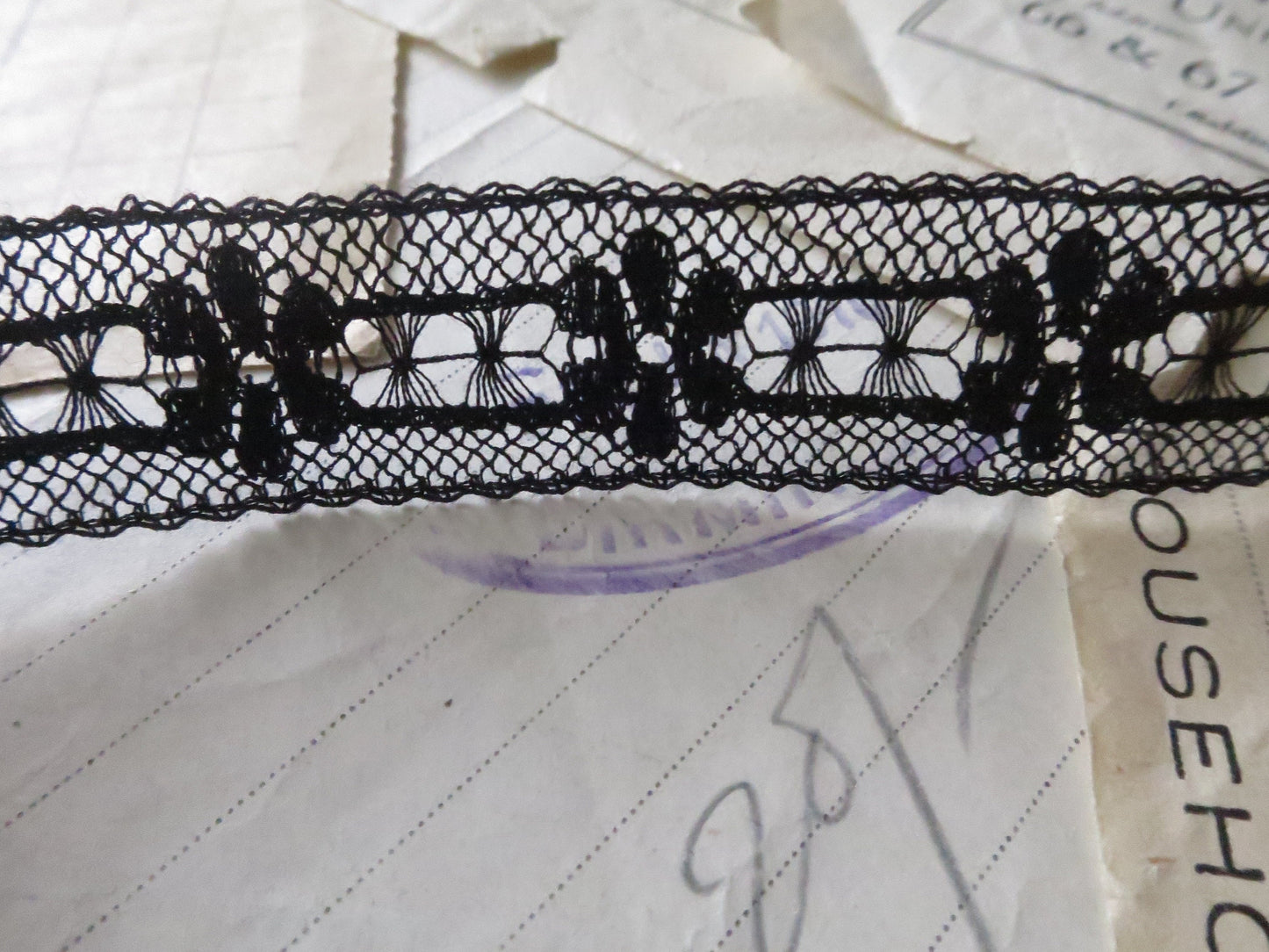 Black English Nottingham Lace- Floral & Openwork Insertion Lace 1.7 cm