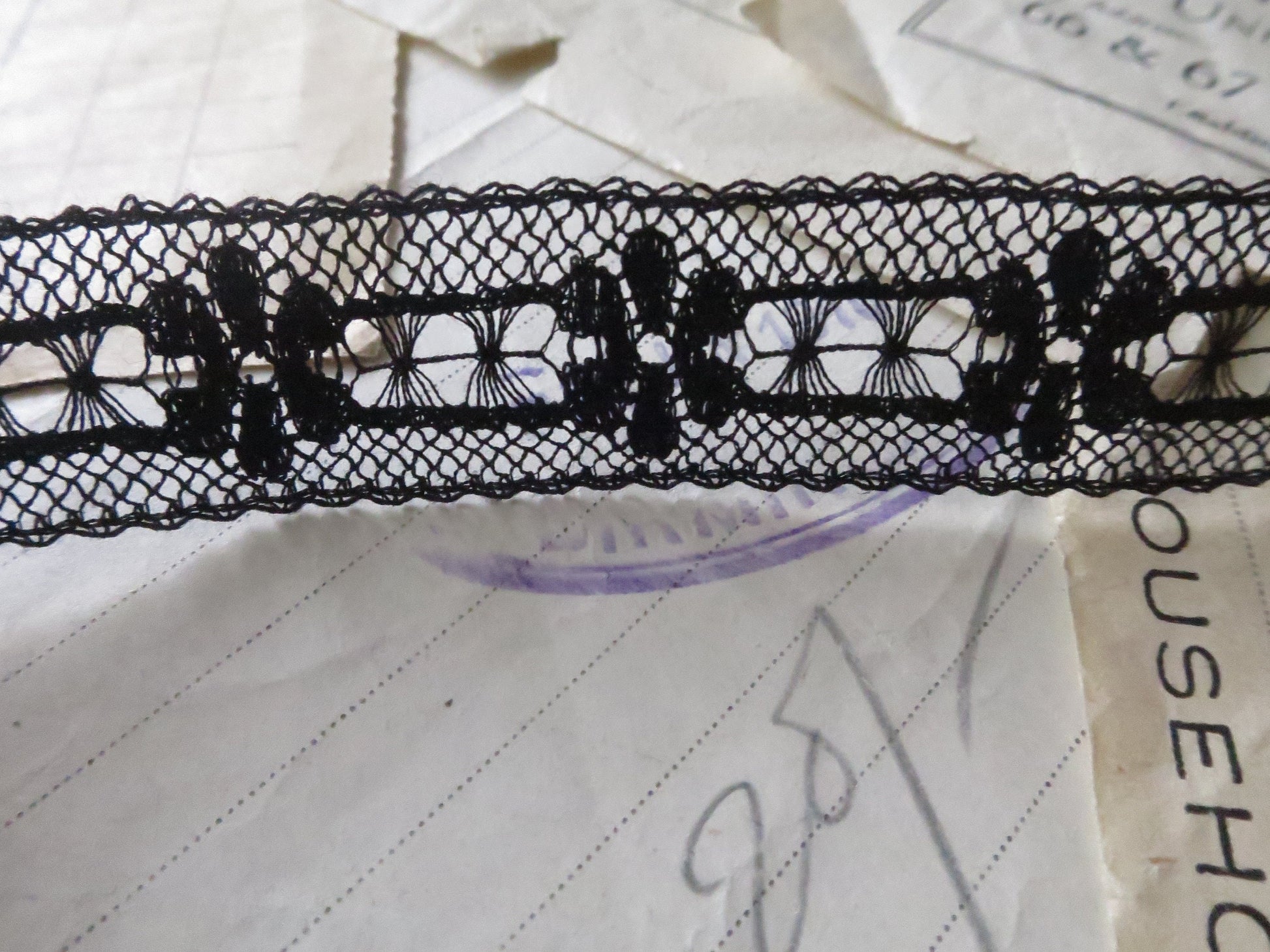 Black English Nottingham Lace- Floral & Openwork Insertion Lace 1.7 cm