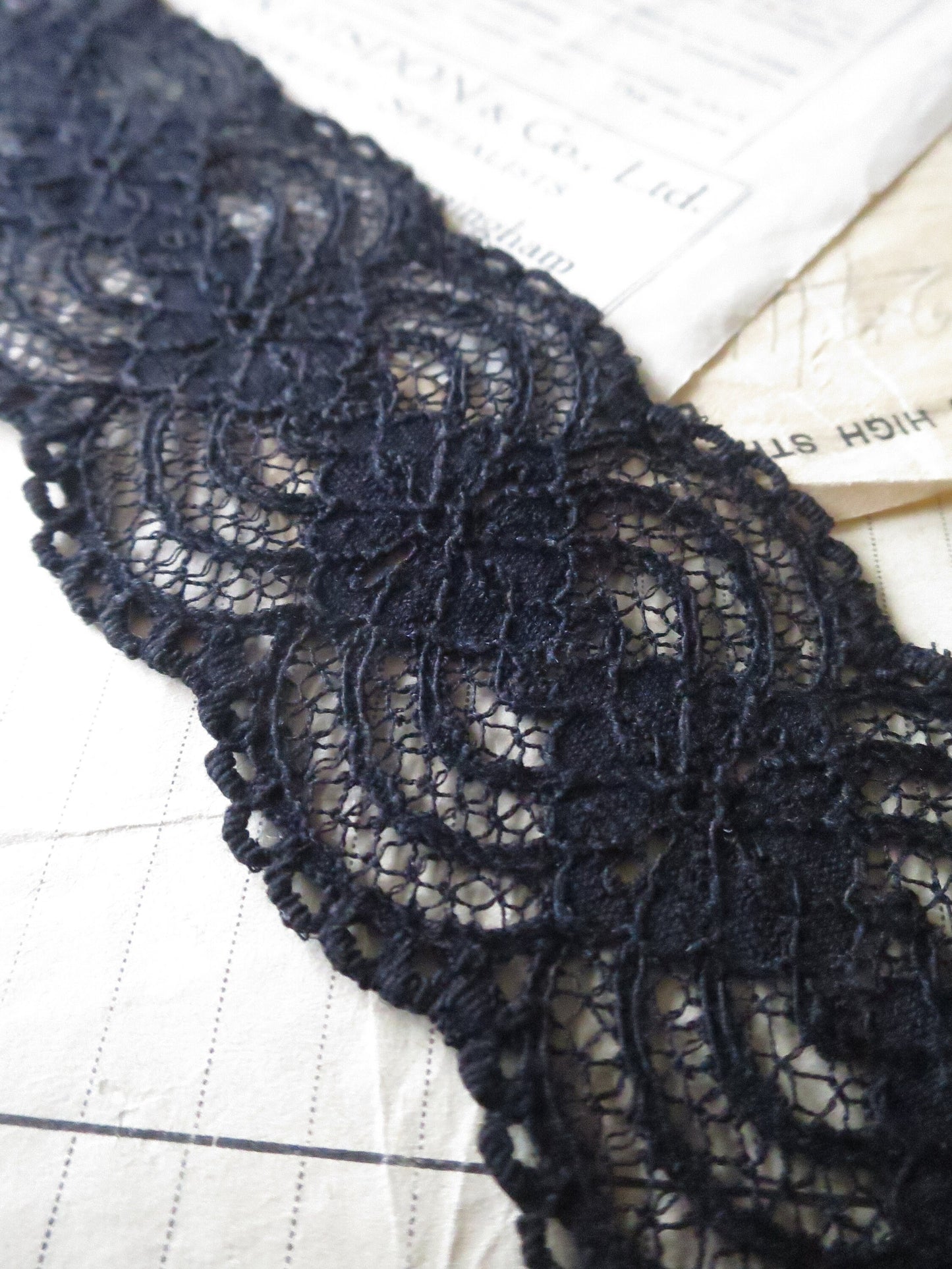 Black English Nottingham Lace- Raised Floral- Galloon- 5.5 cm
