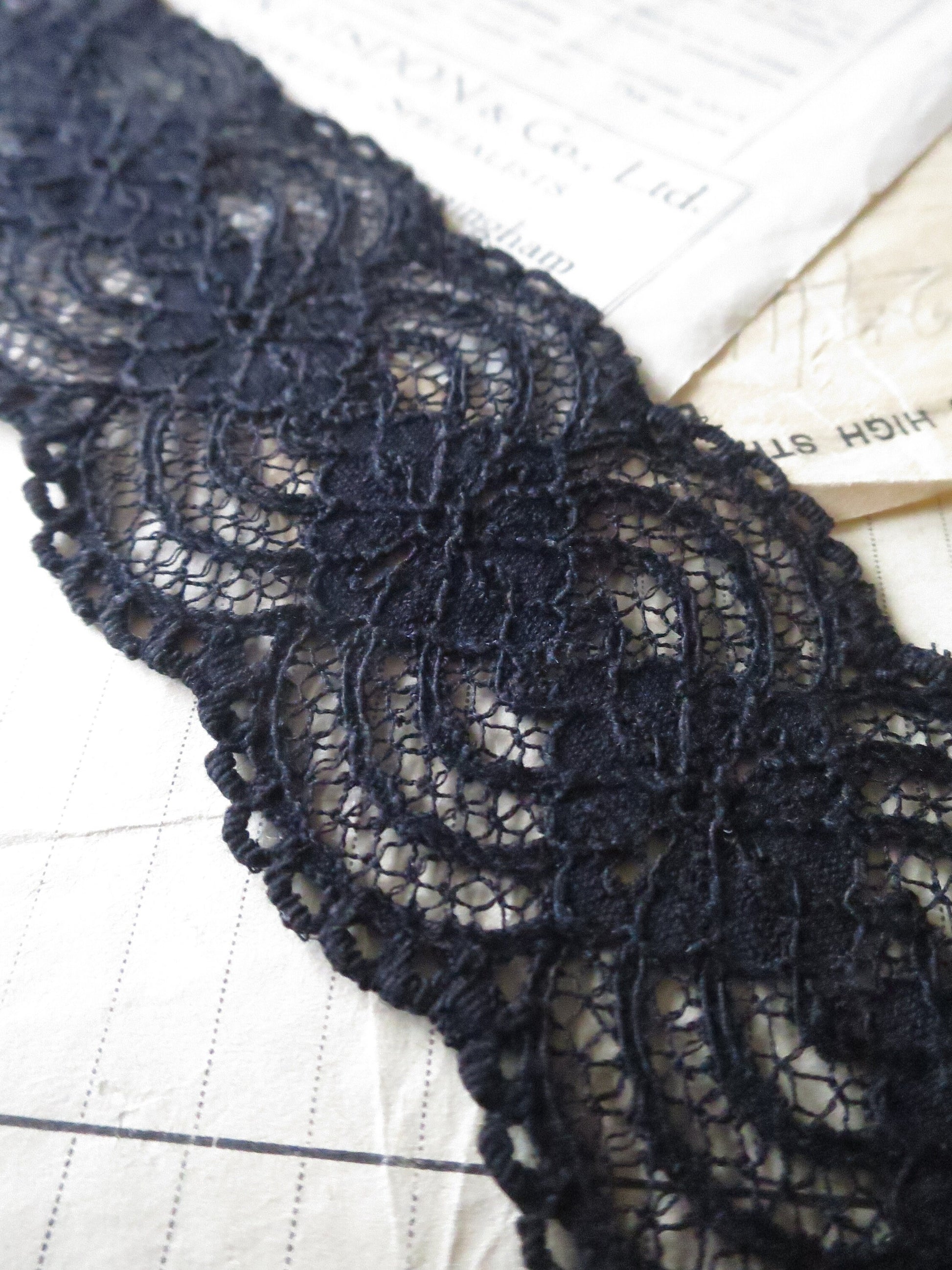Black English Nottingham Lace- Raised Floral- Galloon- 5.5 cm