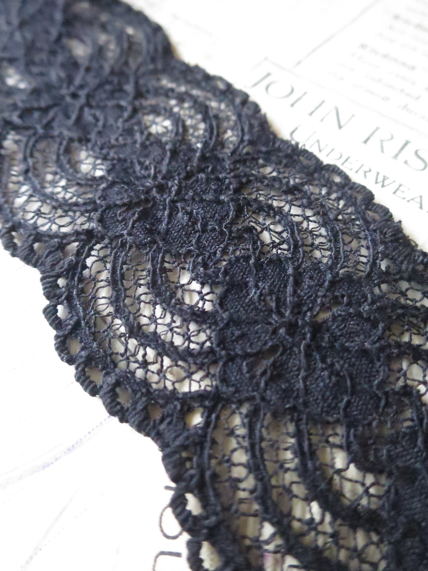 Black English Nottingham Lace- Raised Floral- Galloon- 5.5 cm